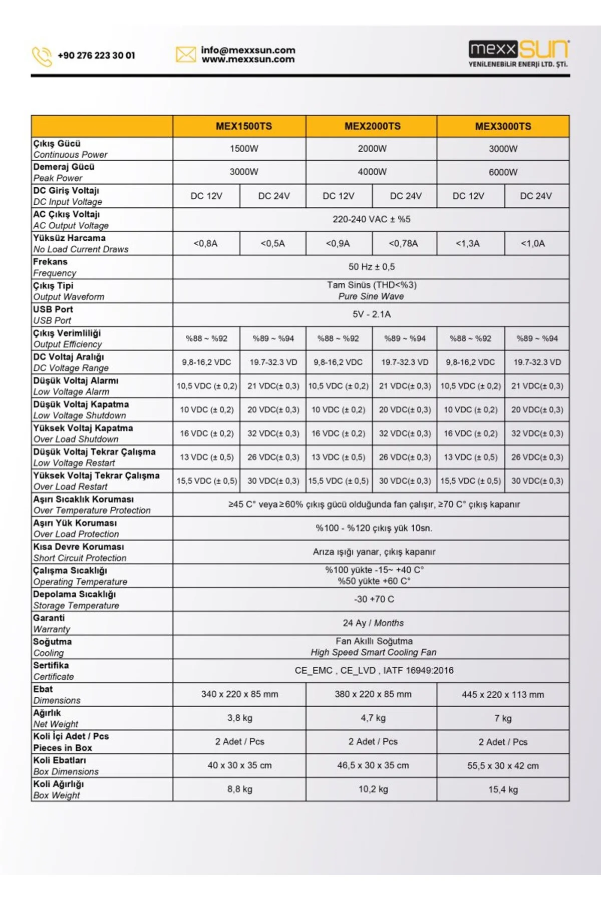 12 Volt 3000 Watt Tam Sinüs İnverter - İnvertör - 12 - 220 Volt Çevirici - MEXXSUN Görsel 2