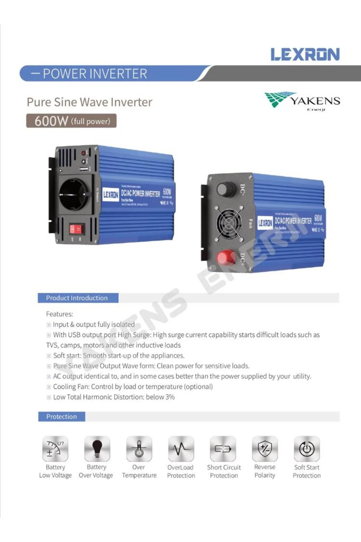 600 Watt 12V Tam Sinüs İnverter Lexron - Lexron Görsel 4