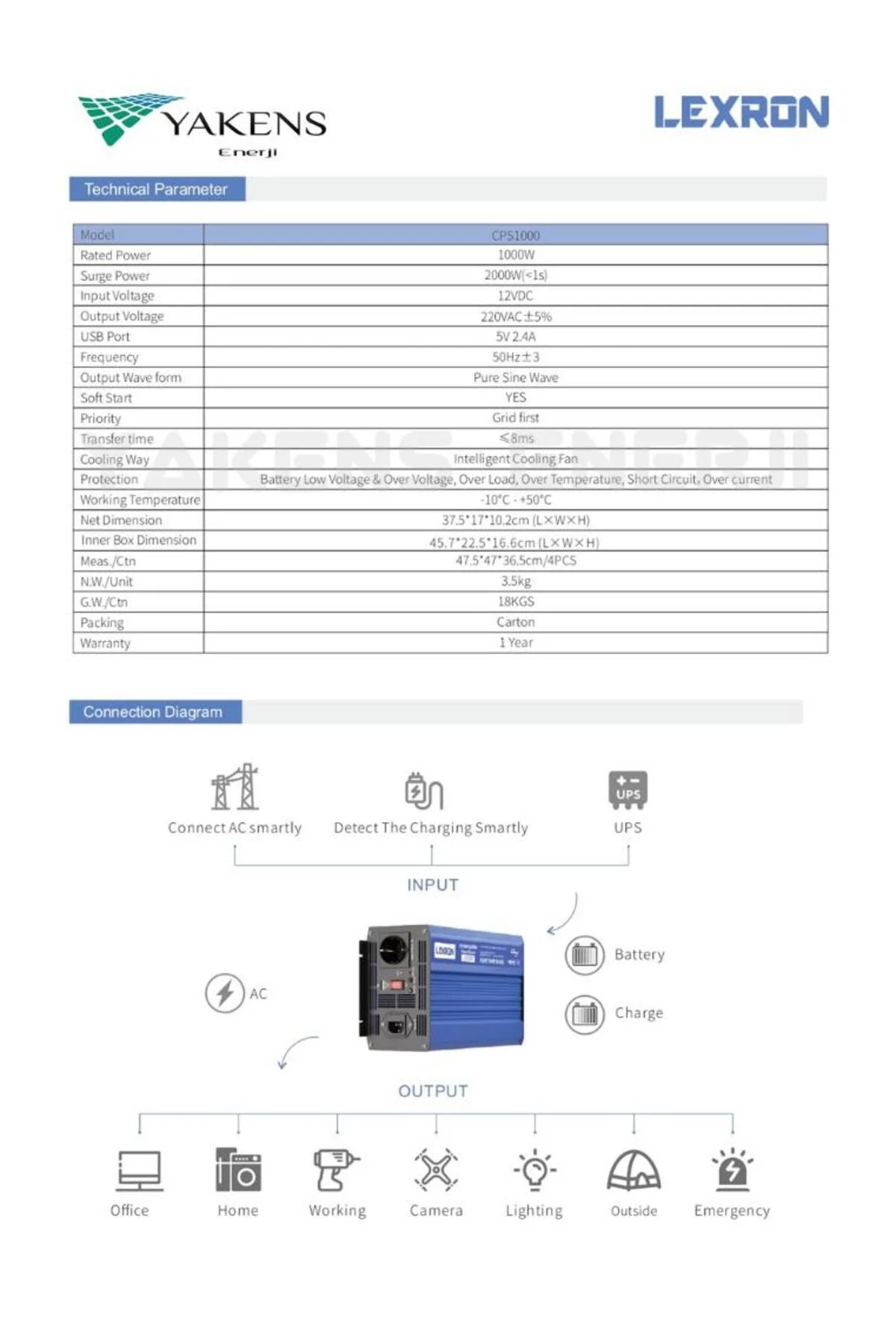 1000W-12V TAM SİNÜS İNVERTER (UPS) LXR UPS 1000L - Lexron Görsel 4