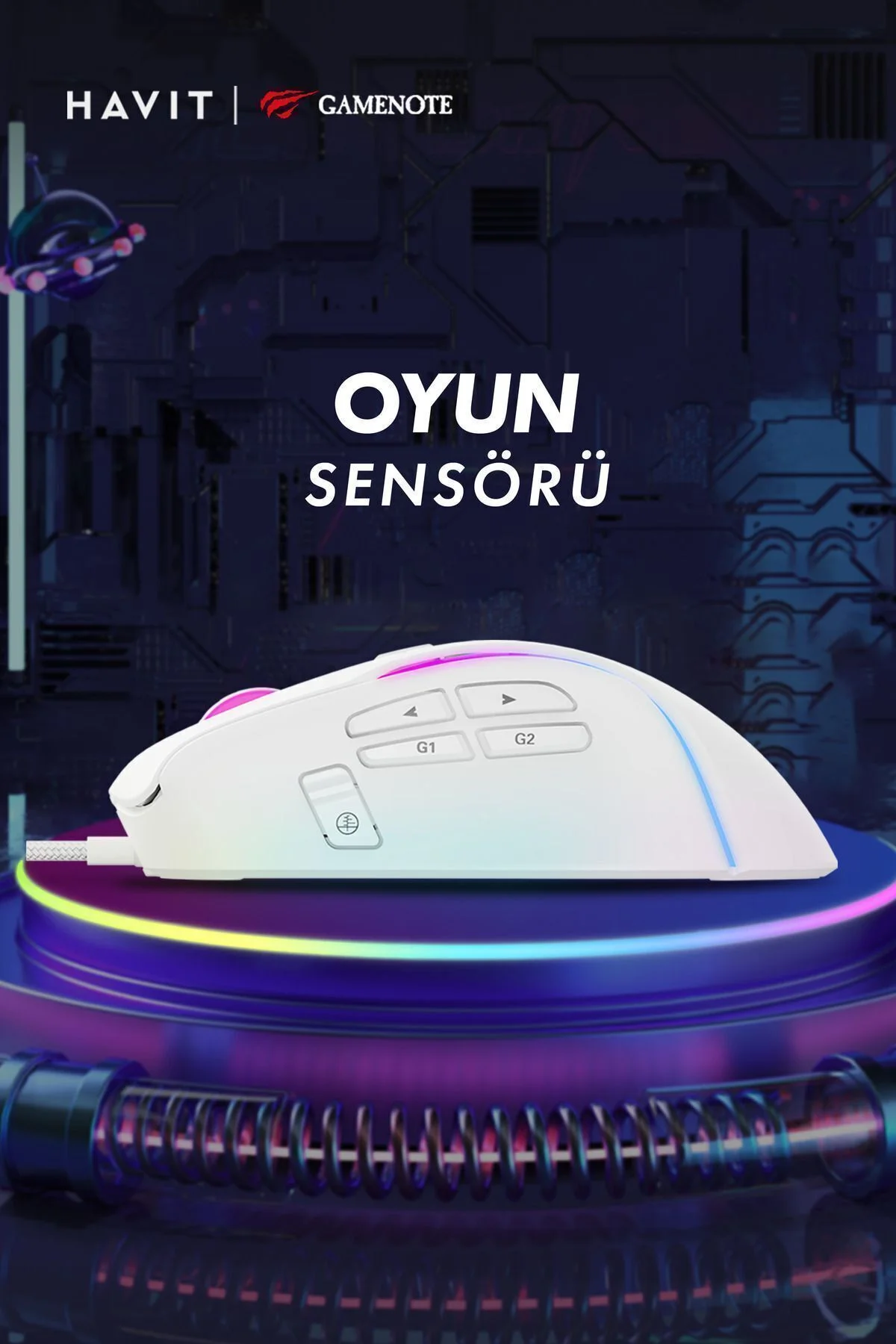 Gamenote Ms1033 Rgb Uyumlu 8000 Dpı Ayarlanabilir Ağırlıklı Beyaz Gaming Makrolu Oyuncu Mouse - Havit Görsel 6