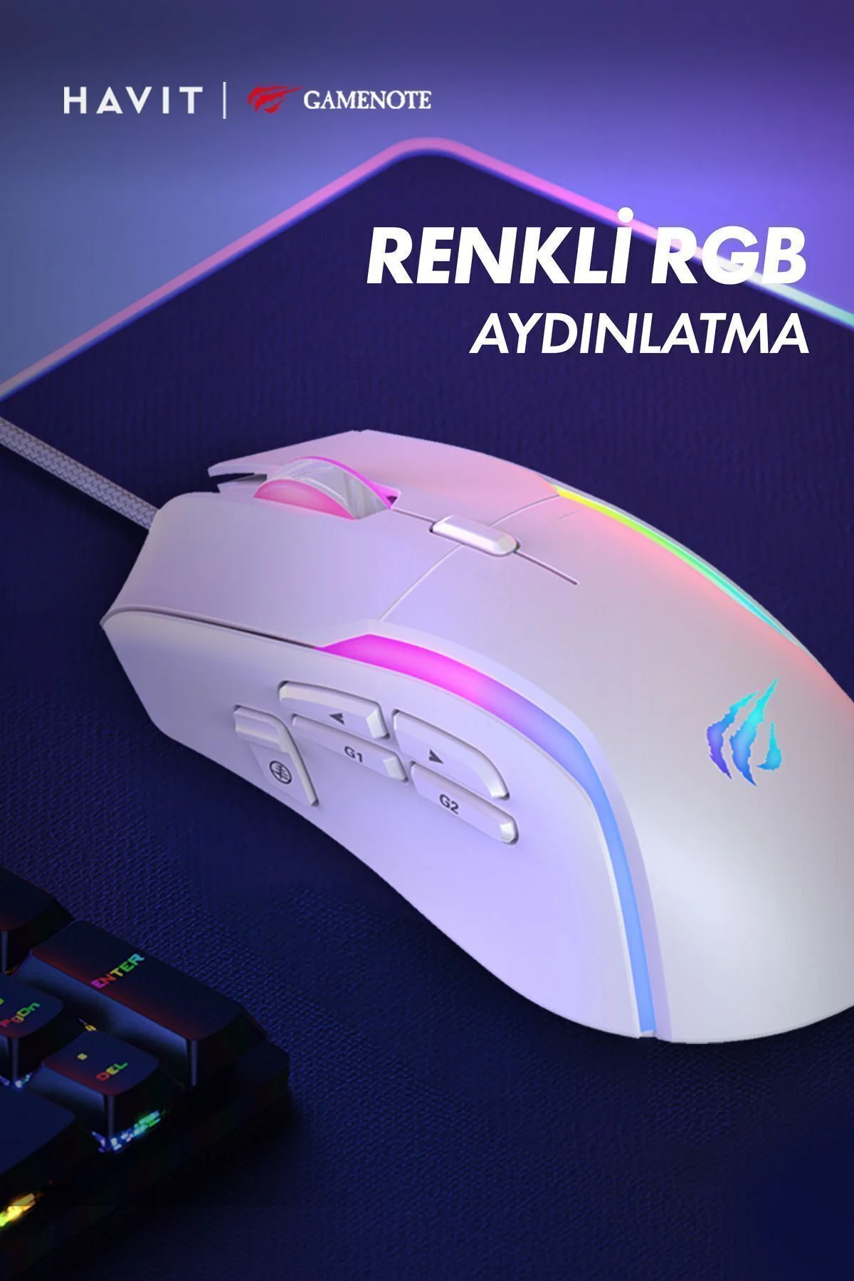 Gamenote Ms1033 Rgb Uyumlu 8000 Dpı Ayarlanabilir Ağırlıklı Beyaz Gaming Makrolu Oyuncu Mouse - Havit Görsel 4