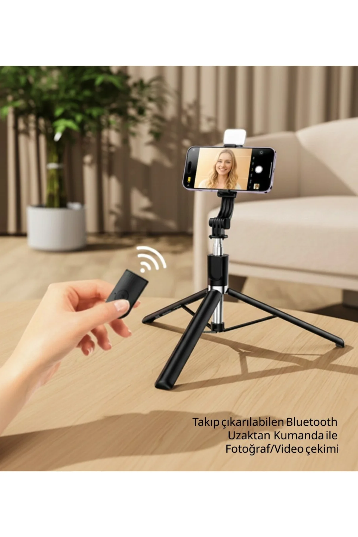 LED Işıklı Selfie Çubuğu ve Bluetooth Kumandalı Kablosuz Selfie Stick Max: 70 cm Uzunluk Siyah - GenZ Bilişim Görsel 3