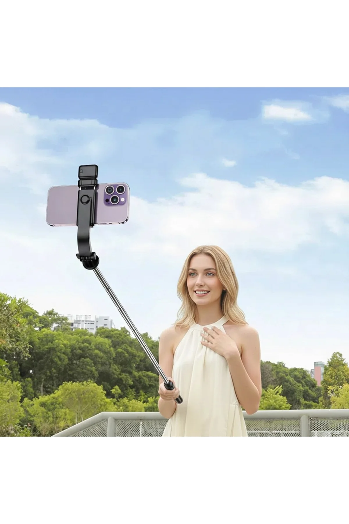 LED Işıklı Selfie Çubuğu ve Bluetooth Kumandalı Kablosuz Selfie Stick Max: 70 cm Uzunluk Siyah - GenZ Bilişim Görsel 5