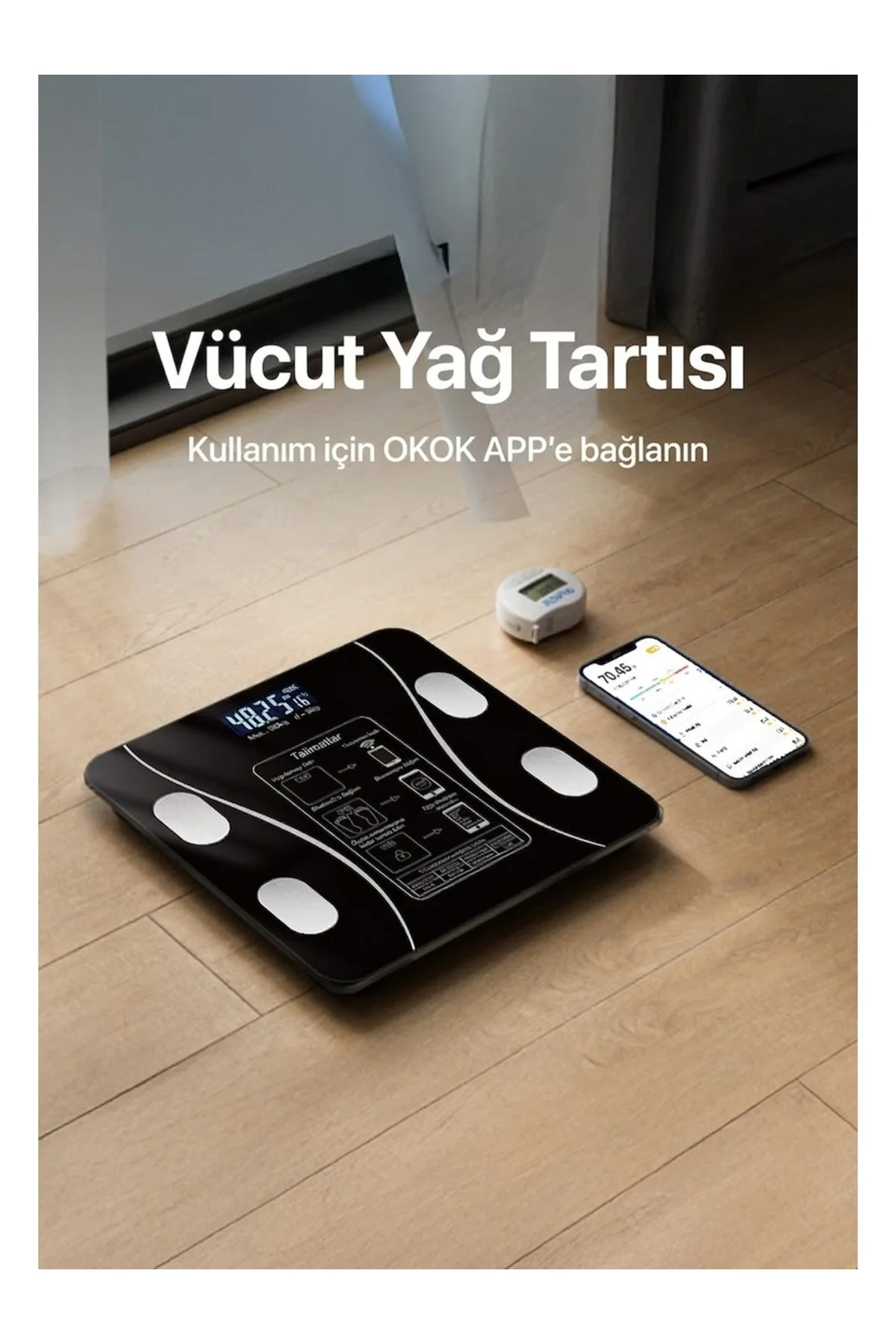 Dijital Tartı Baskül Yağ Su Kas Vücut Kitle Endeksi Kilo Ölçer Tartı Siyah - GenZ Bilişim Görsel 2