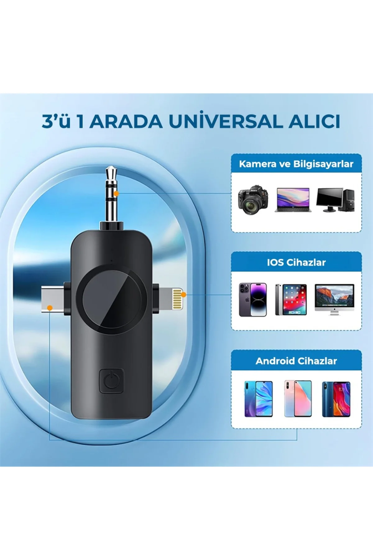 Kablosuz Yaka Mikrofonu Tip-C Android Kamera IPhone Stüdyo Mikrofonu Için Ses Video Canlı Yayın Siya - GenZ Bilişim Görsel 2