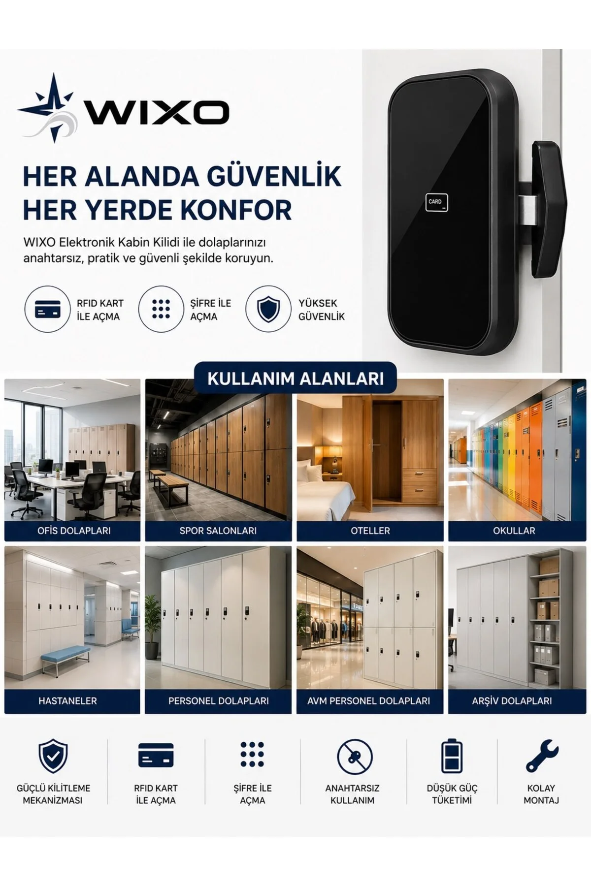 Elektronik Şifreli ve Kartlı Kabin Kilidi | Akıllı Dolap Kilidi | RFID Kartlı Dijital Kilit - WIXO Görsel 3