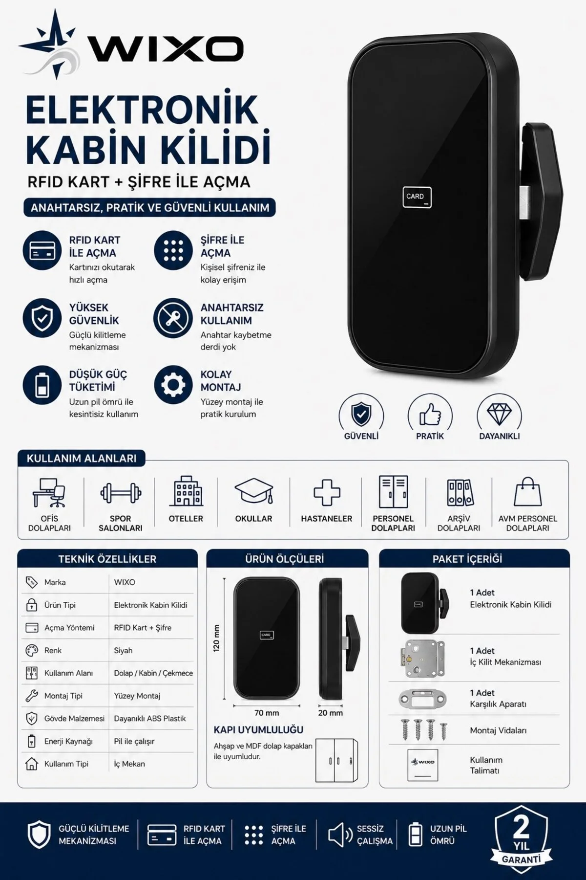 Elektronik Şifreli ve Kartlı Kabin Kilidi | Akıllı Dolap Kilidi | RFID Kartlı Dijital Kilit - WIXO Görsel 2