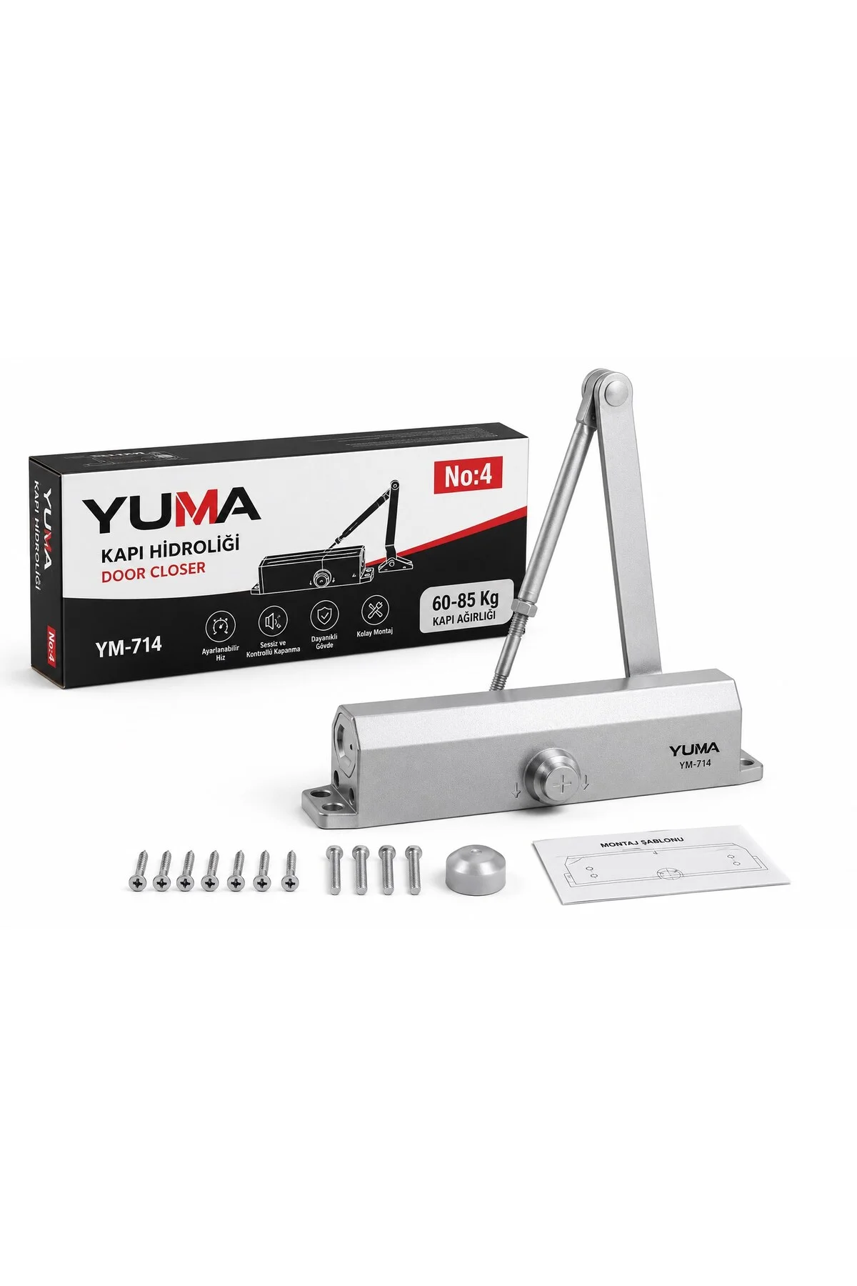 YM-714 No:4 Hidrolik Kapı Kapatıcı 60-85 Kg Ayarlanabilir Sessiz Kapı Hidroliği Ağır Hizmet Tip
