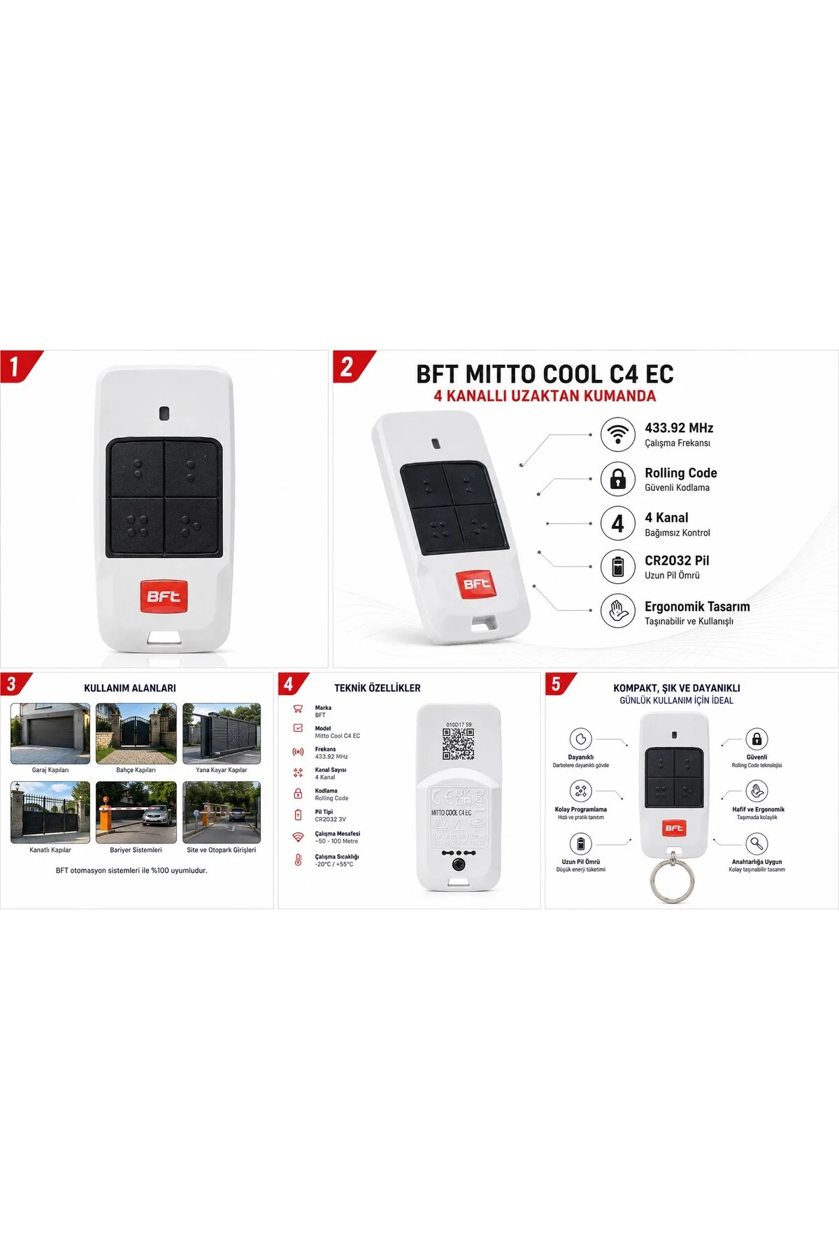 Mitto Cool C4 EC 4 Kanallı Garaj Kapısı ve Otomatik Kapı Kumandası 433.92 MHz 10 lu Paket - Bft Görsel 3