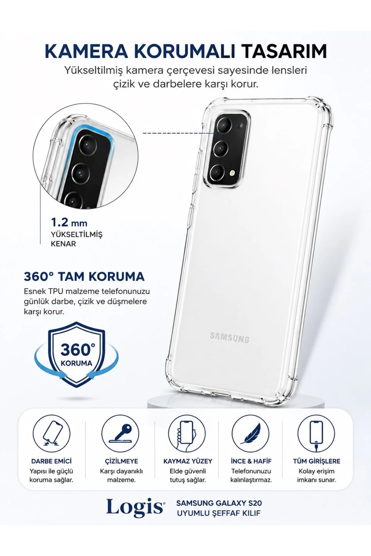Samsung Galaxy S20 Uyumlu Şeffaf Silikon Kılıf Darbe Emici Kamera Korumalı İnce Esnek TPU Tele - Logis Görsel 2