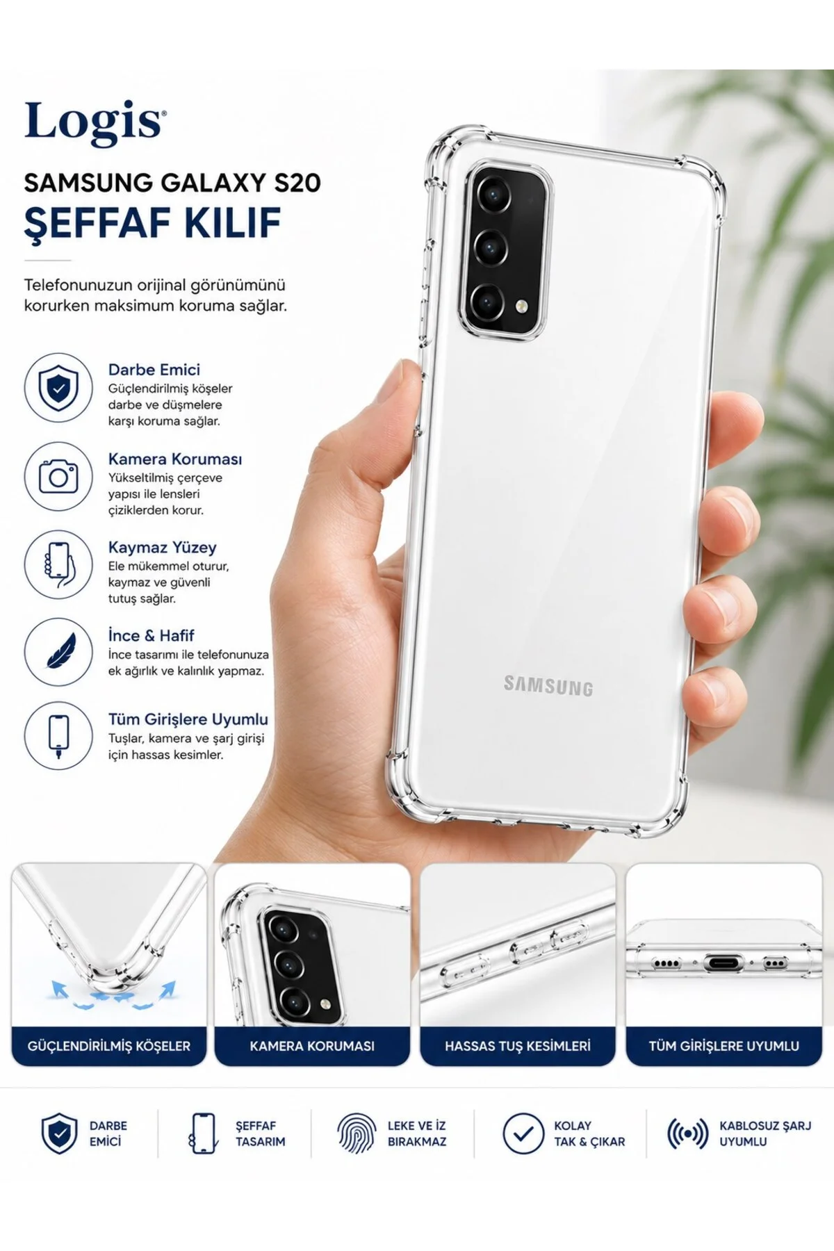 Samsung Galaxy S20 Uyumlu Şeffaf Silikon Kılıf Darbe Emici Kamera Korumalı İnce Esnek TPU Tele - Logis Görsel 4
