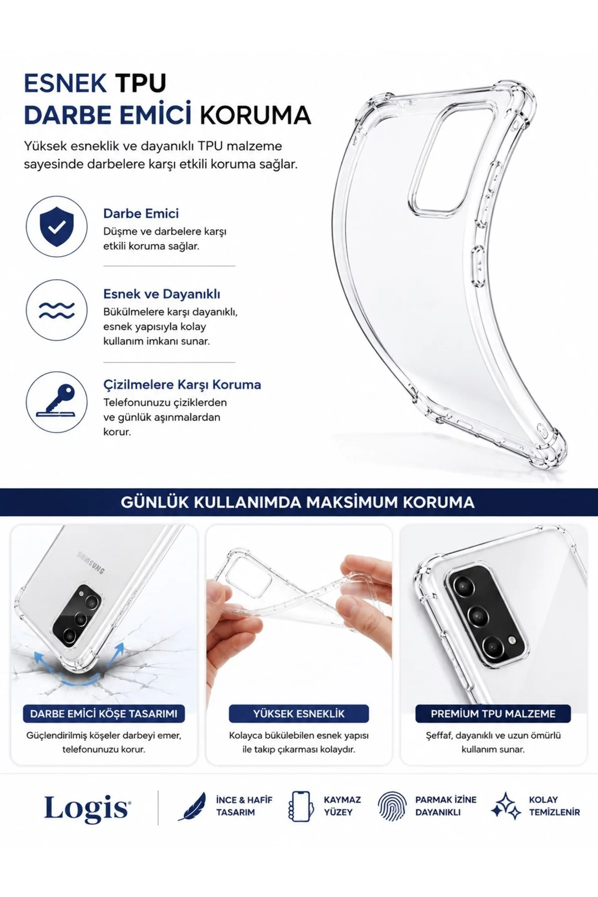 Samsung Galaxy S20 Uyumlu Şeffaf Silikon Kılıf Darbe Emici Kamera Korumalı İnce Esnek TPU Tele - Logis Görsel 5