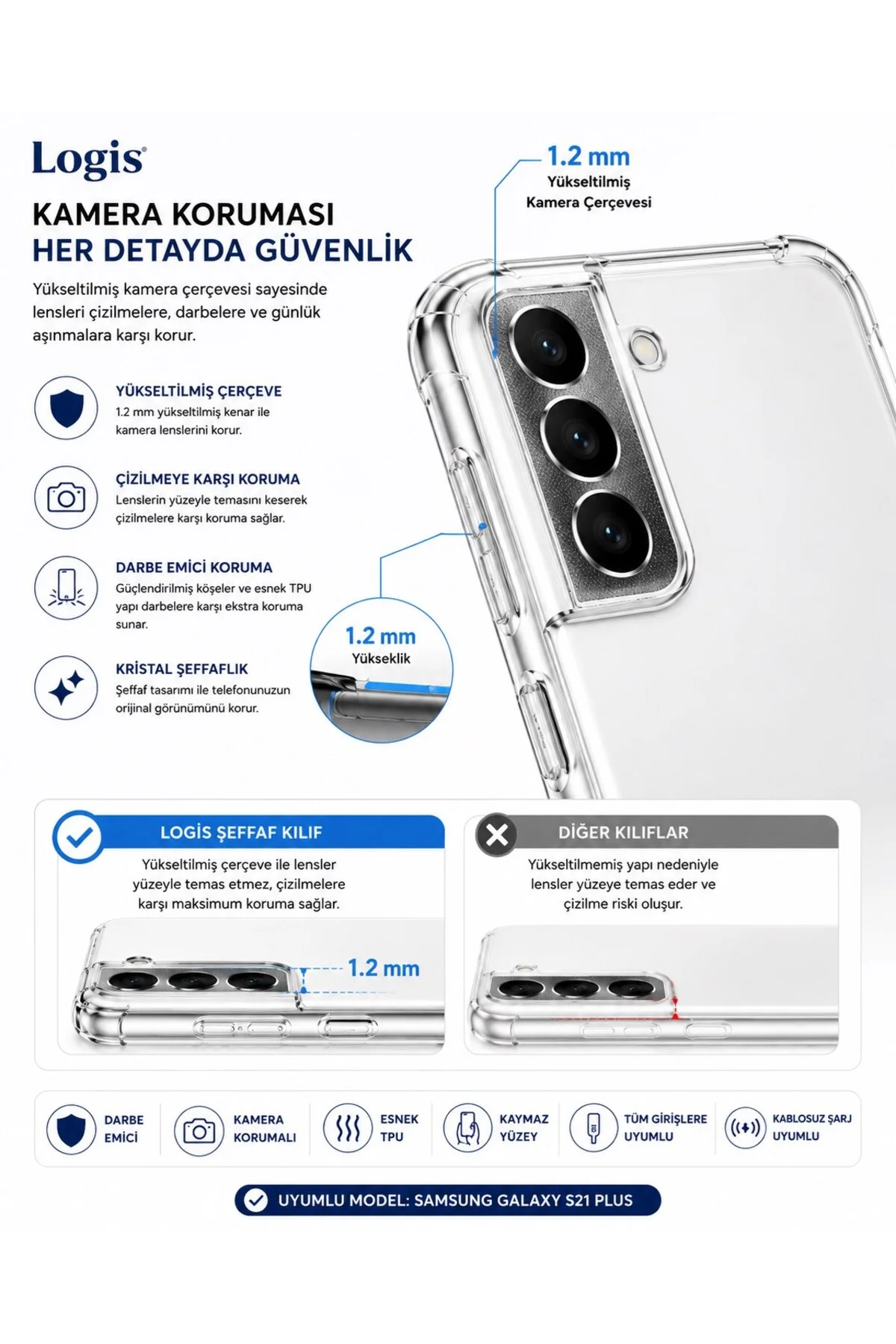 Samsung Galaxy S21 Plus Uyumlu Şeffaf Silikon Kılıf Darbe Emici Kamera Korumalı İnce Esnek Pre - Logis Görsel 4