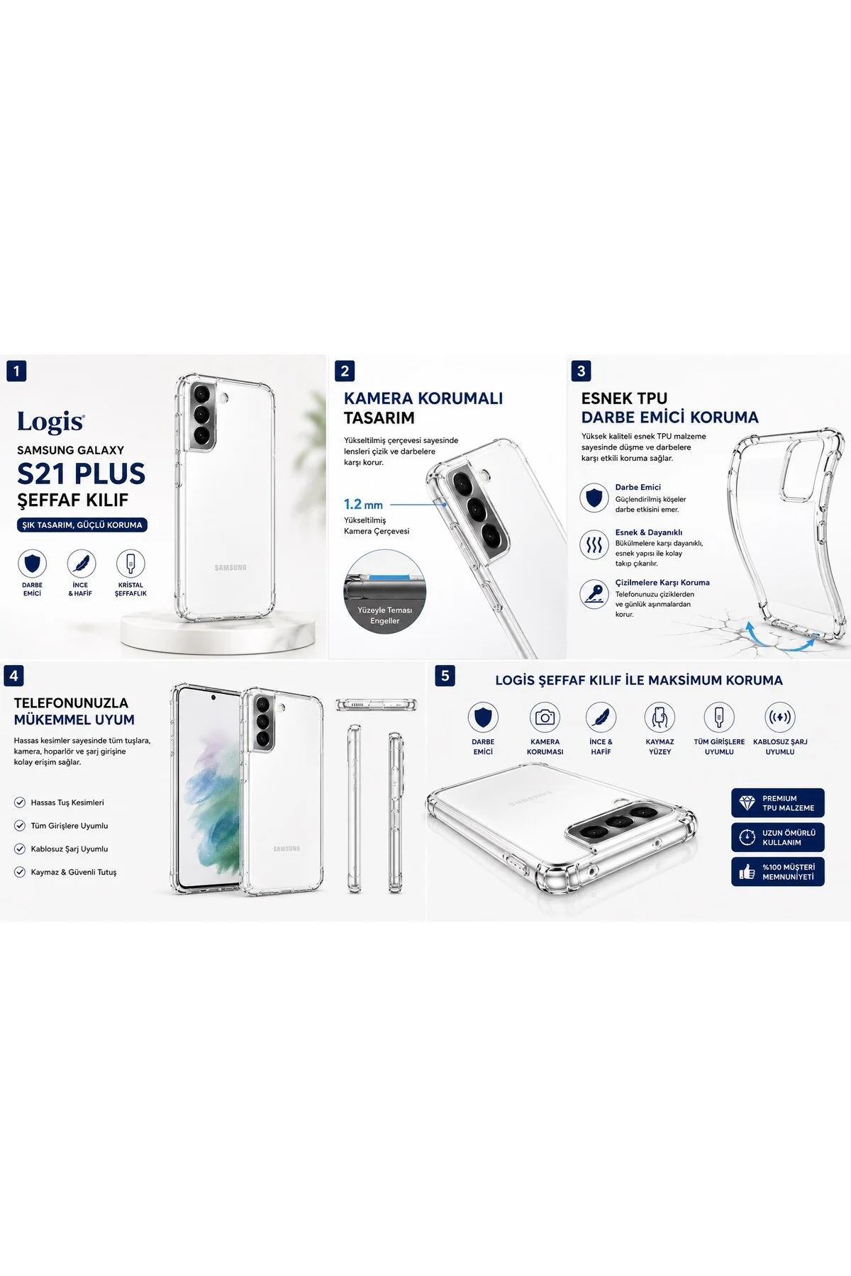 Samsung Galaxy S21 Plus Uyumlu Şeffaf Silikon Kılıf Darbe Emici Kamera Korumalı İnce Esnek Pre - Logis Görsel 7