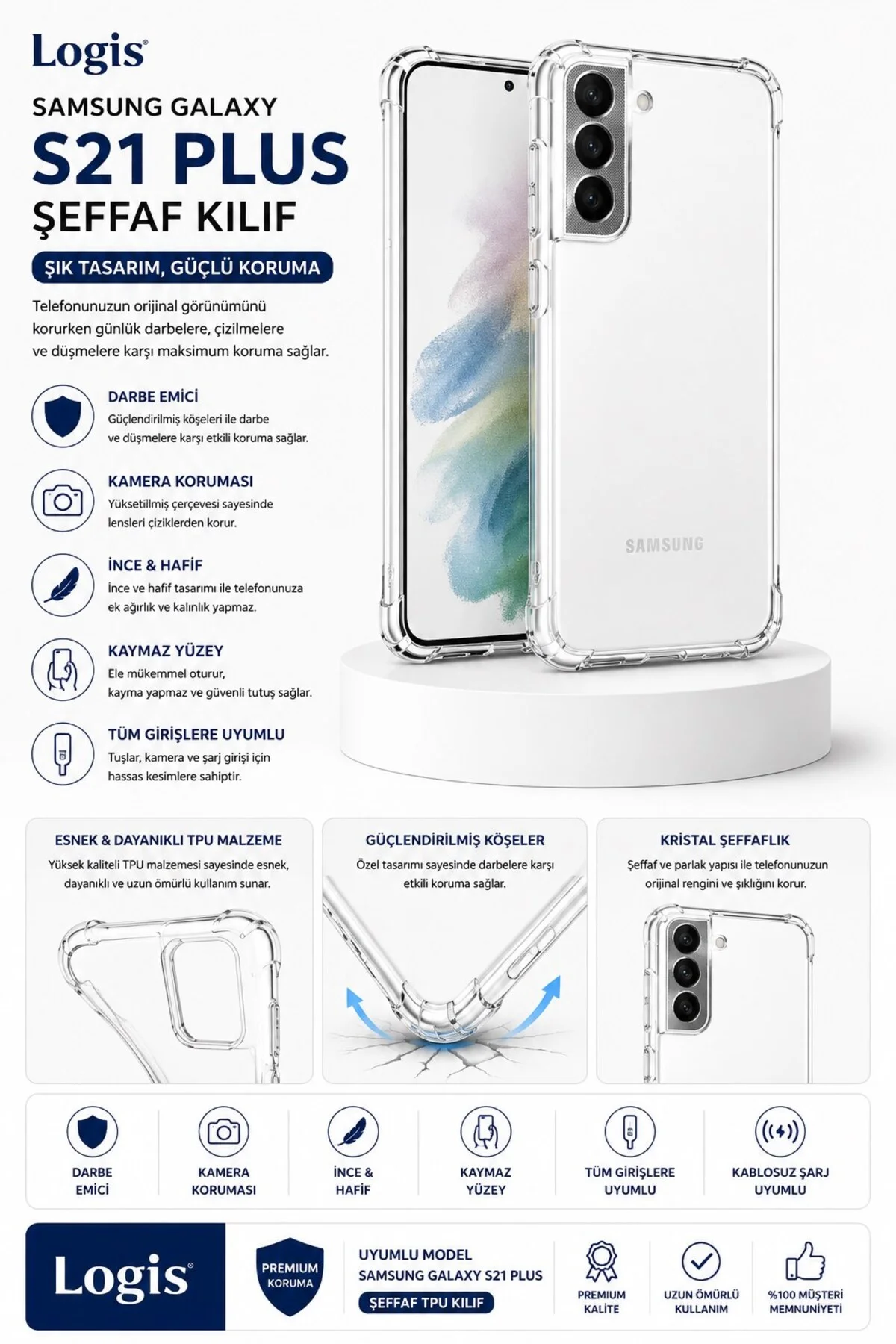 Samsung Galaxy S21 Plus Uyumlu Şeffaf Silikon Kılıf Darbe Emici Kamera Korumalı İnce Esnek Pre - Logis Görsel 3