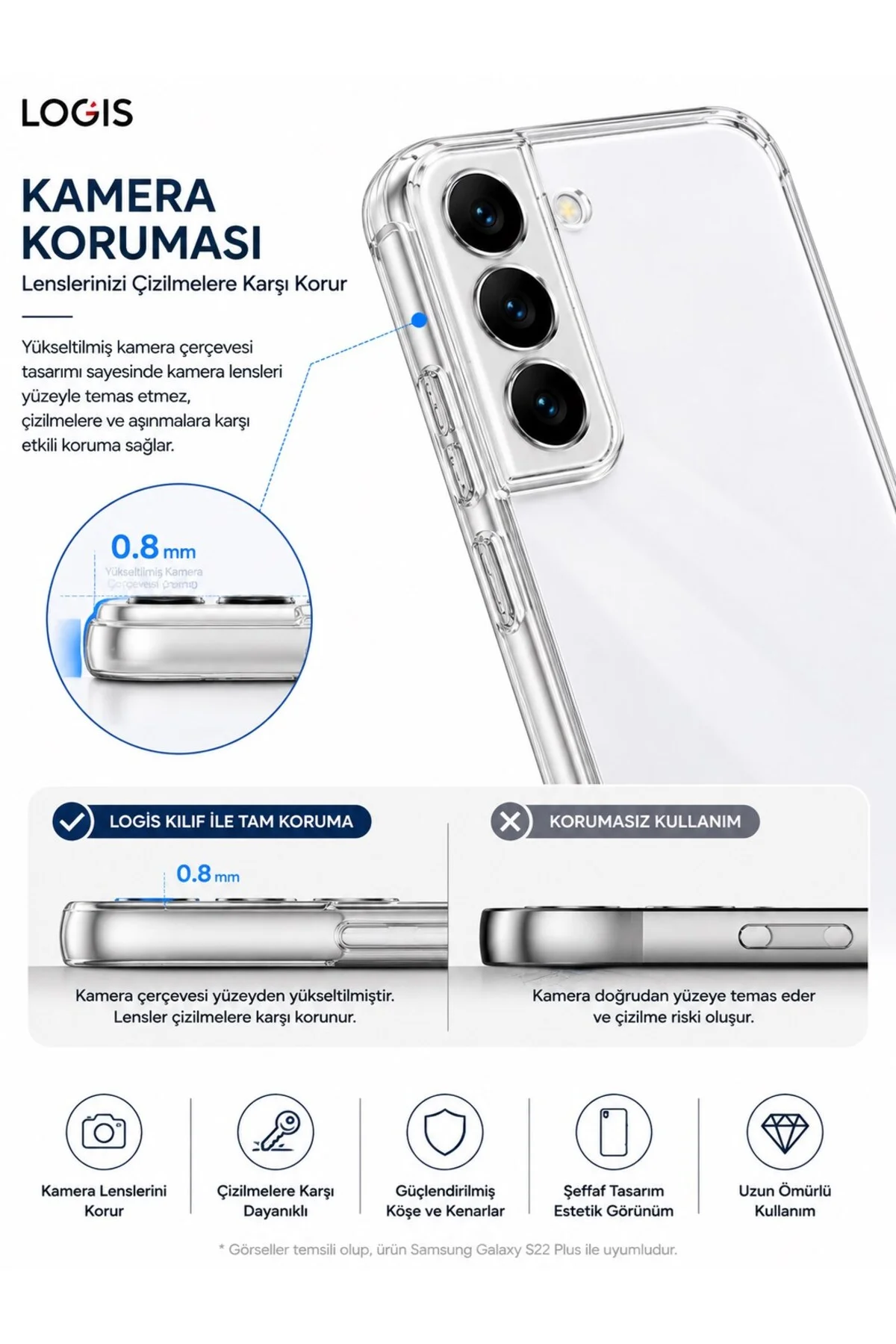 Samsung Galaxy S22 Plus Uyumlu Şeffaf Darbe Emici TPU Silikon Kılıf - Logis Görsel 3