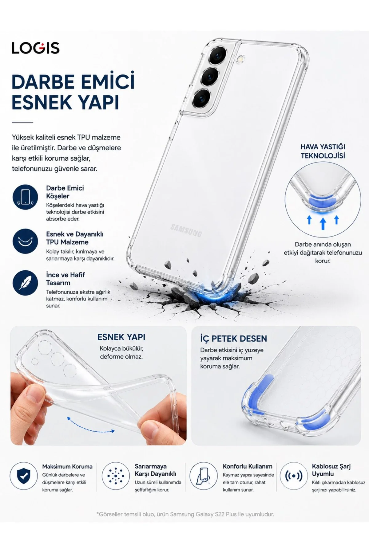 Samsung Galaxy S22 Plus Uyumlu Şeffaf Darbe Emici TPU Silikon Kılıf - Logis Görsel 5