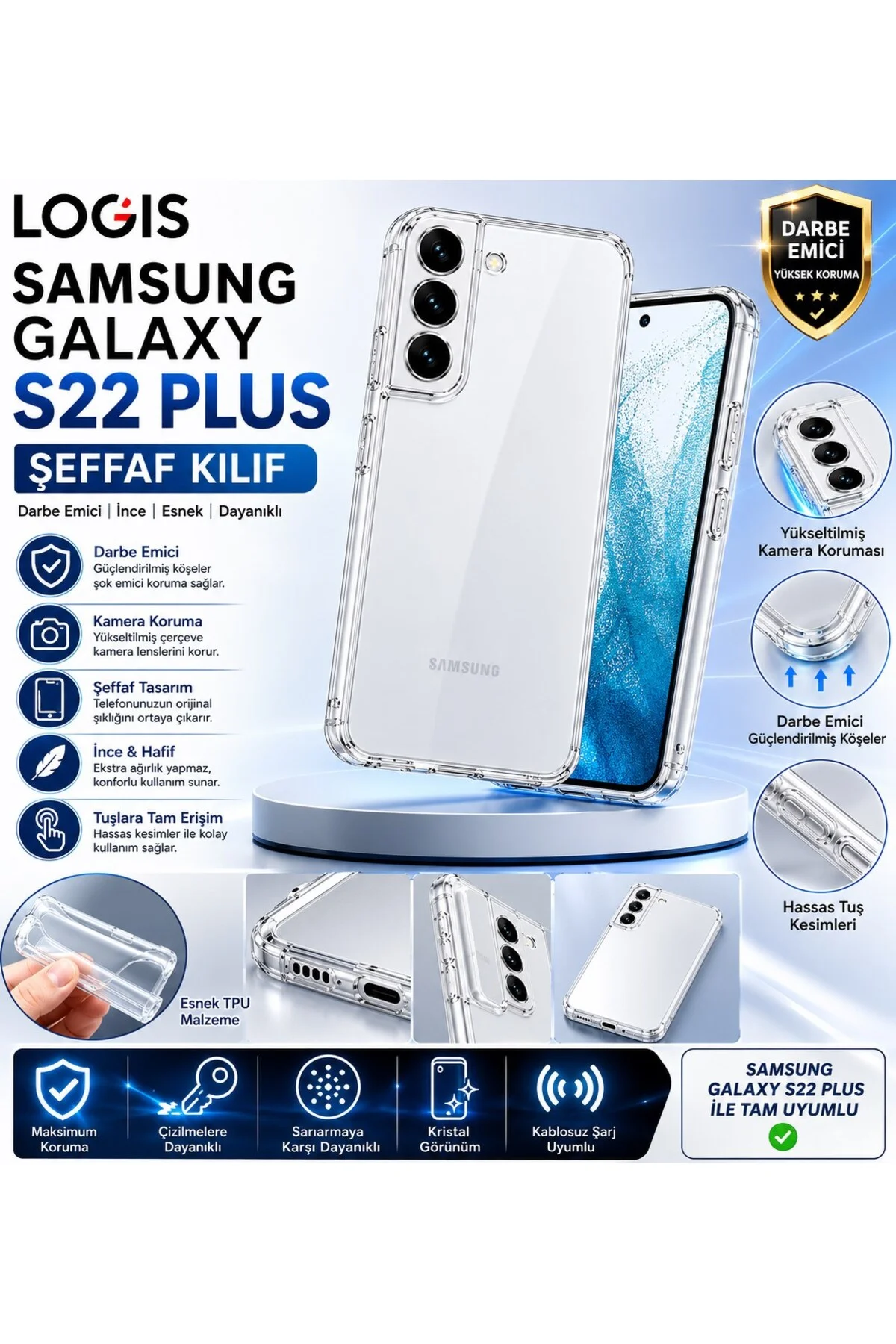 Samsung Galaxy S22 Plus Uyumlu Şeffaf Darbe Emici TPU Silikon Kılıf - Logis Görsel 6