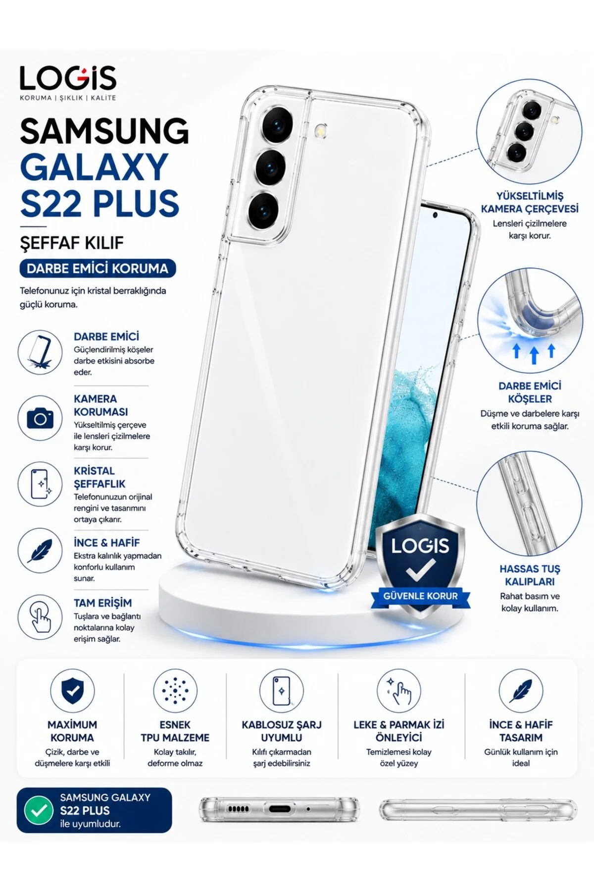 Samsung Galaxy S22 Plus Uyumlu Şeffaf Darbe Emici TPU Silikon Kılıf - Logis Görsel 4