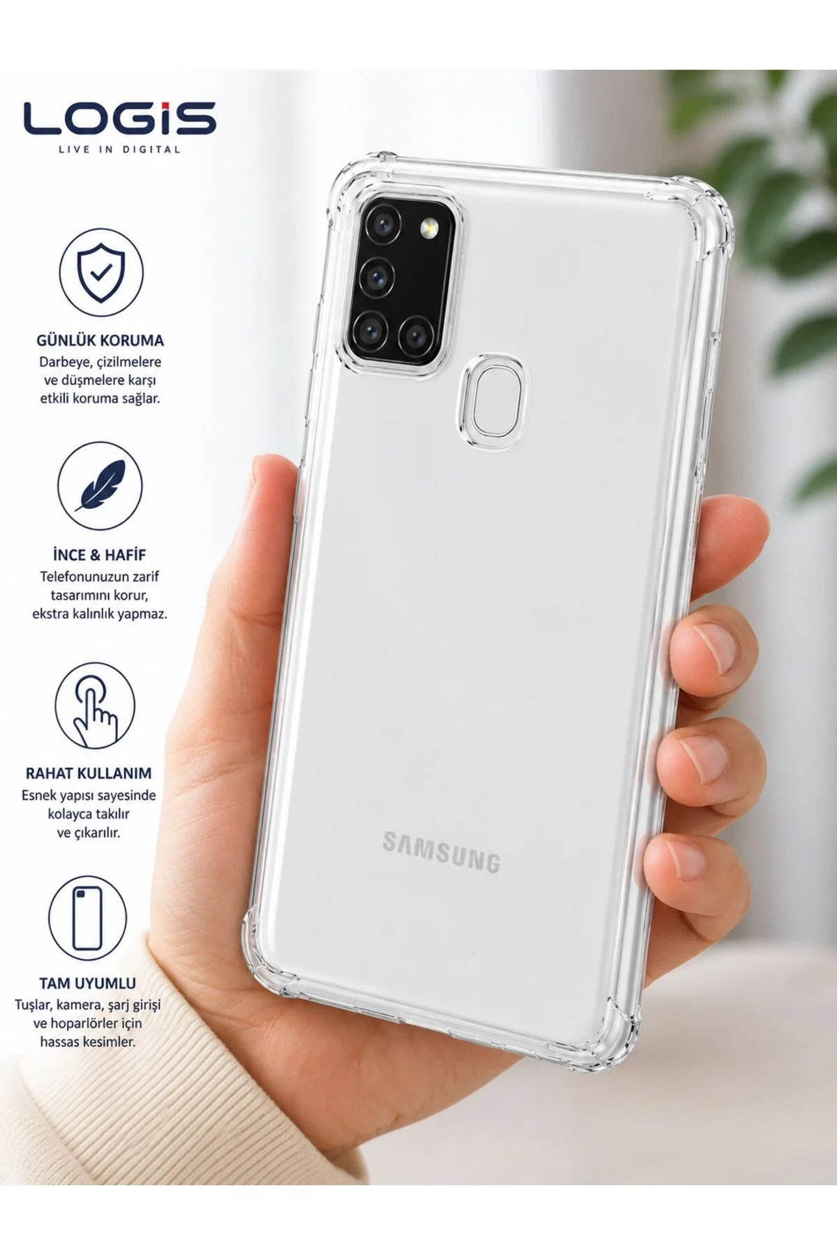 Samsung Galaxy A21S Uyumlu Şeffaf Silikon Kılıf – Kamera Korumalı Darbe Emici TPU Kılıf