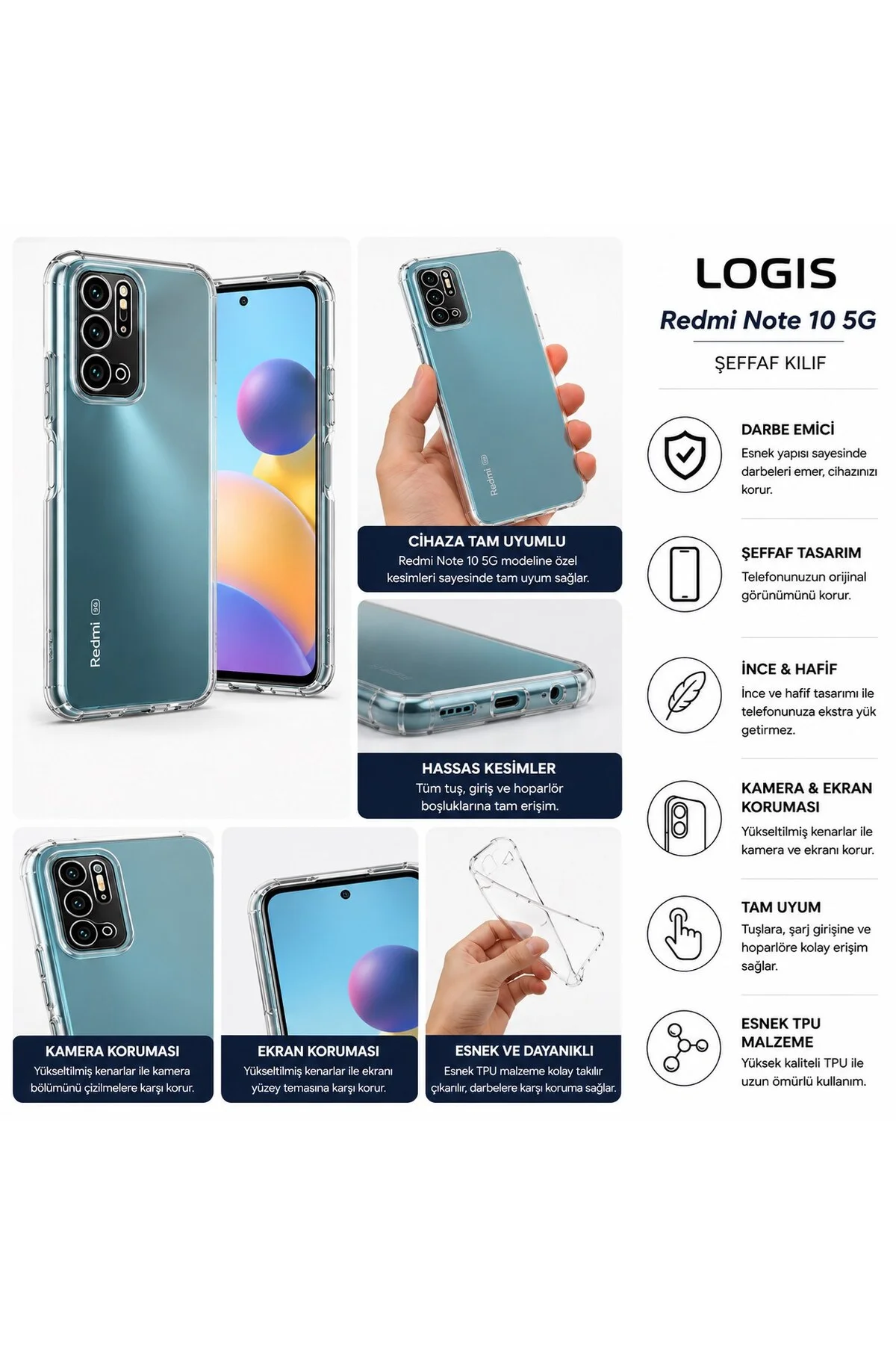 Xiaomi Redmi Note 10 5G Uyumlu Şeffaf Silikon Kılıf | Darbe Emici İnce Esnek Şeffaf Telefon Ko - Logis Görsel 2