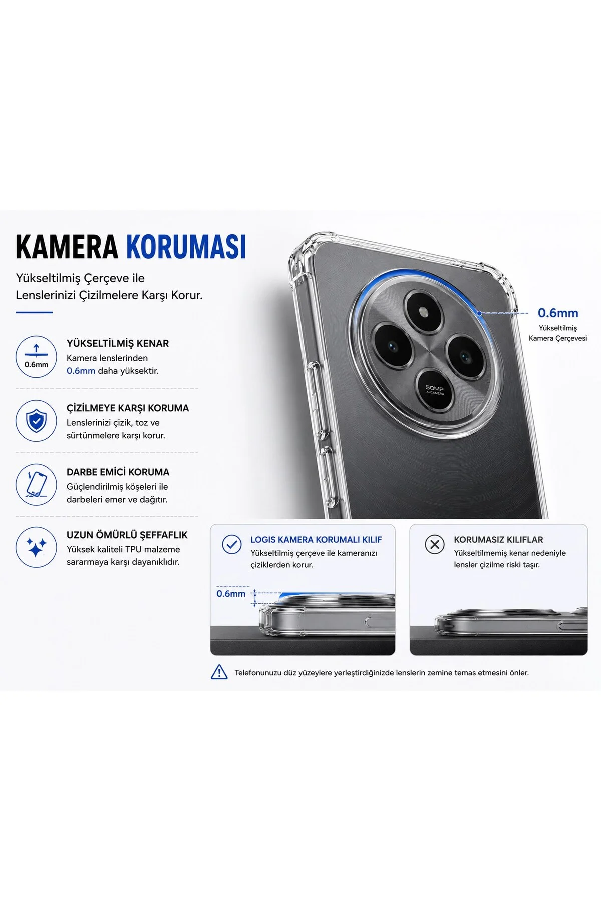 Xiaomi Redmi 14C Uyumlu Şeffaf Silikon Kılıf | Kamera Korumalı Darbe Emici İnce Esnek TPU Tele - Logis Görsel 3