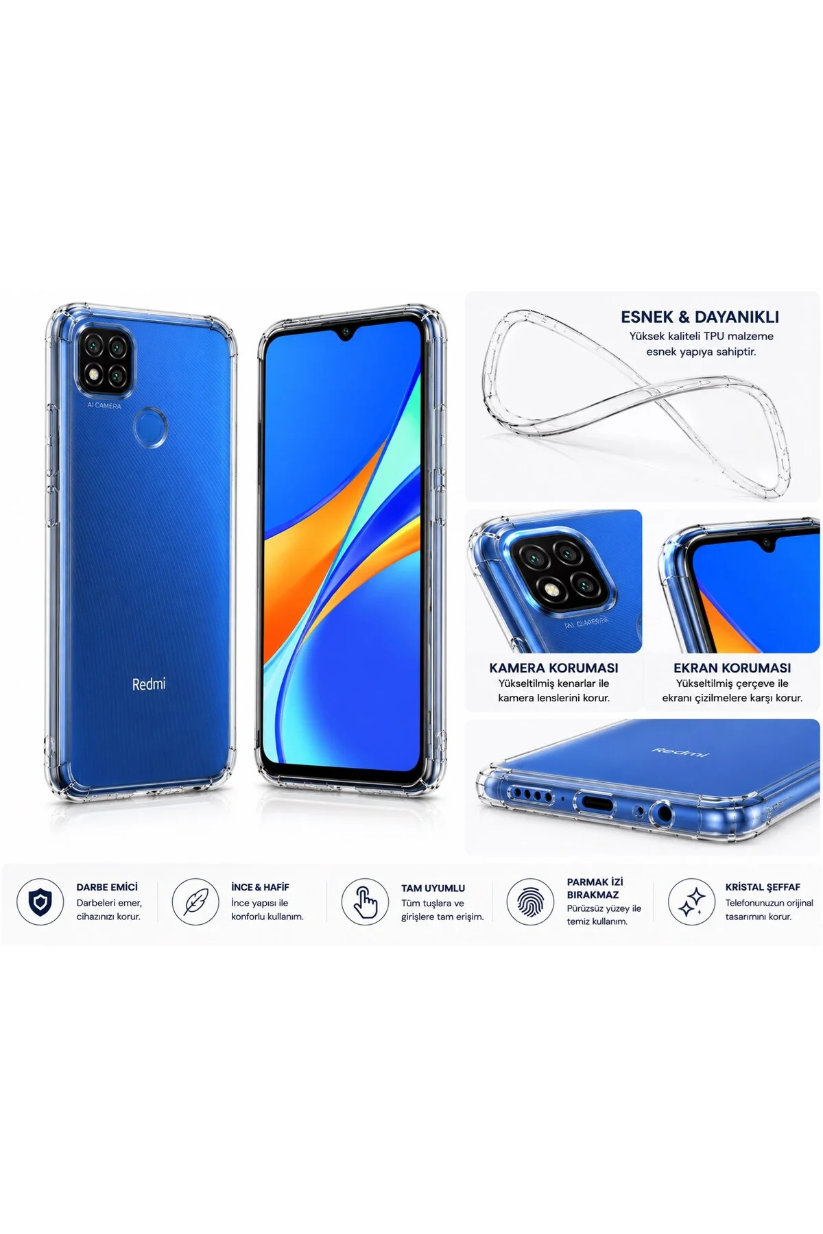 Xiaomi Redmi 9 Power Uyumlu Şeffaf Silikon Kılıf | Kamera Korumalı Darbe Emici İnce Esnek TPU - Logis Görsel 5