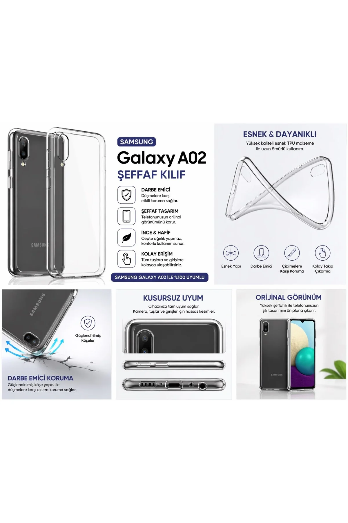 Samsung Galaxy A02 Uyumlu Şeffaf Silikon Kılıf Darbe Emici İnce Esnek Koruma Kapak - Logis Görsel 3