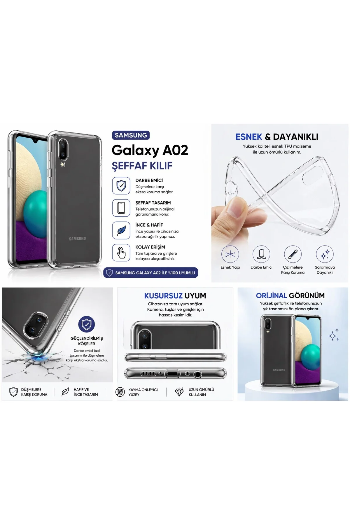 Samsung Galaxy A02 Uyumlu Şeffaf Silikon Kılıf Darbe Emici İnce Esnek Koruma Kapak - Logis Görsel 4