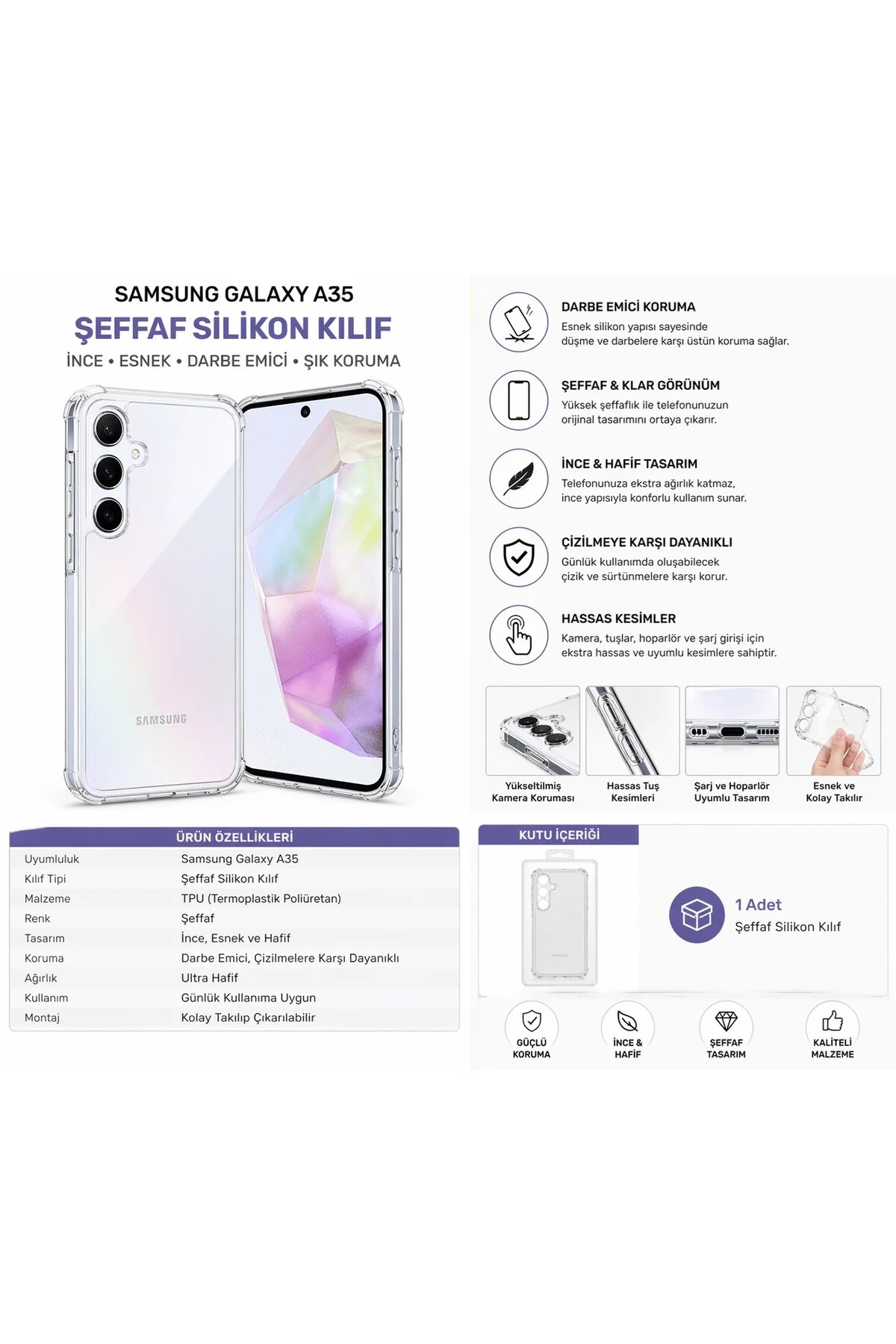 Samsung Galaxy A35 Uyumlu Şeffaf Silikon Kılıf – Darbe Emici, İnce ve Esnek Koruma - Logis Görsel 2