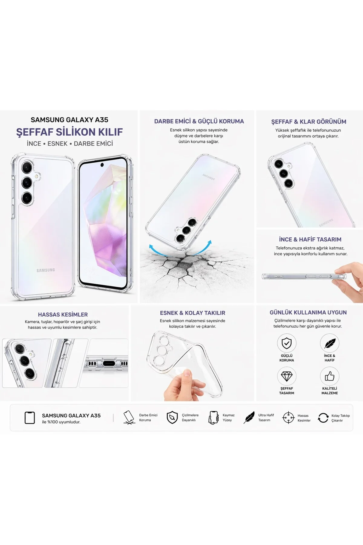 Samsung Galaxy A35 Uyumlu Şeffaf Silikon Kılıf – Darbe Emici, İnce ve Esnek Koruma - Logis Görsel 3