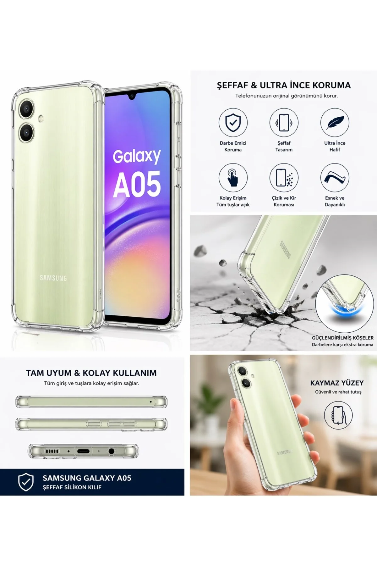 Samsung Galaxy A05 Uyumlu Şeffaf Silikon Kılıf – Darbe Emici Ultra İnce Koruyucu Kapak - Logis Görsel 2