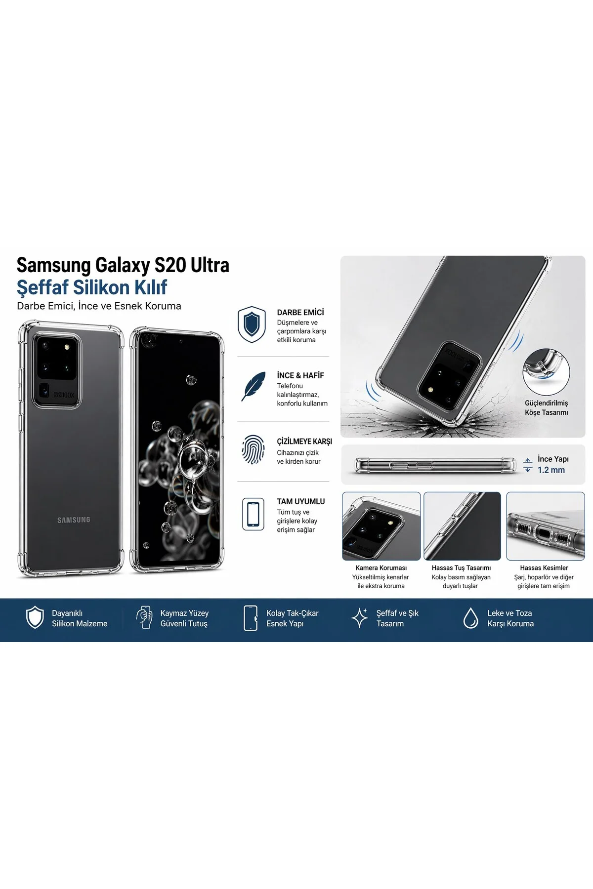 Samsung Galaxy S20 Ultra Şeffaf Silikon Kılıf Darbe Emici İnce Esnek Koruyucu Kapak - Logis Görsel 2