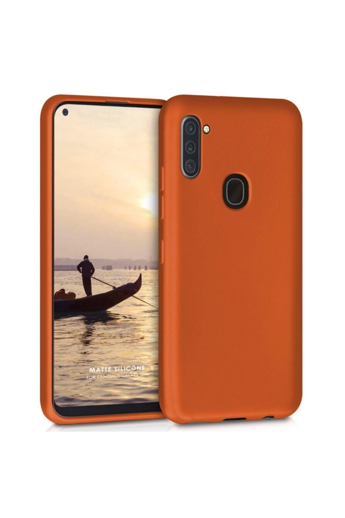 Samsung Galaxy M11 Liquid İçi Kadife Lansman Velvet Turuncu Silikon Kılıf - Logis Görsel 2
