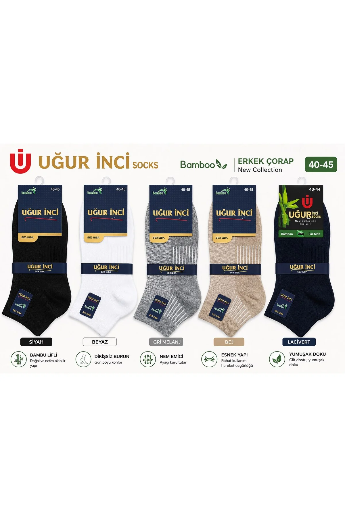 Bambu Çorap Unisex Nefes Alabilen Terletmez Yumuşak Günlük Çorap 6'lı paket - Uğur İnci Görsel 2