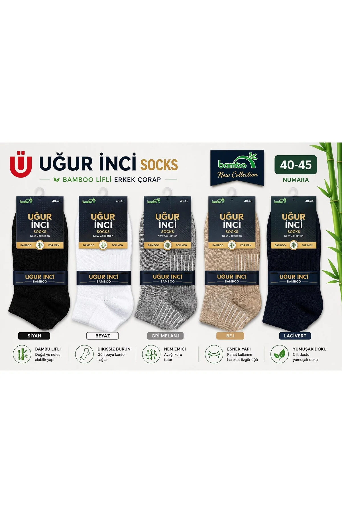 Bambu Çorap Unisex Nefes Alabilen Terletmez Yumuşak Günlük Çorap 6'lı paket - Uğur İnci Görsel 3