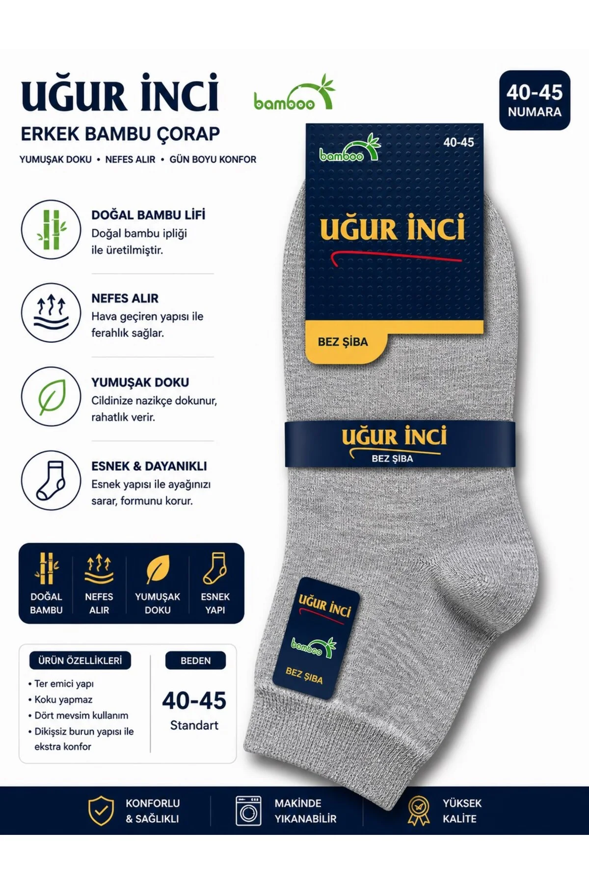 Bambu Çorap Unisex Nefes Alabilen Terletmez Yumuşak Günlük Çorap 6 lı paket