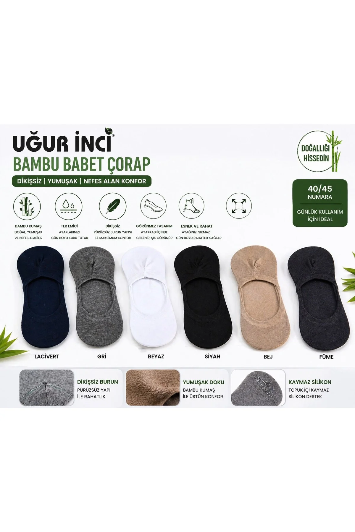 Erkek Bambu Babet Çorap Dikişsiz Yumuşak 6'lı Paket - Uğur İnci Görsel 3