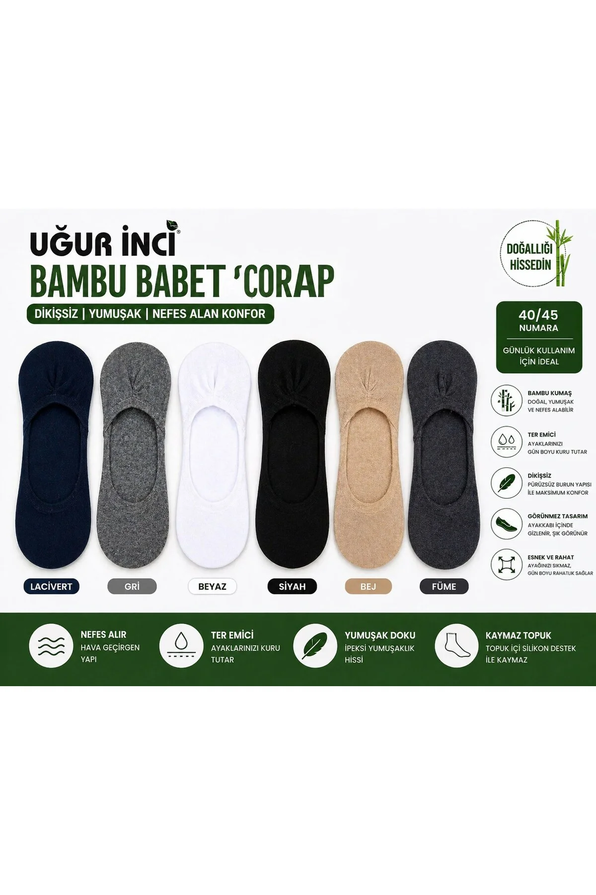 Erkek Bambu Babet Çorap Dikişsiz Yumuşak 3'lü Paket - Uğur İnci Görsel 4