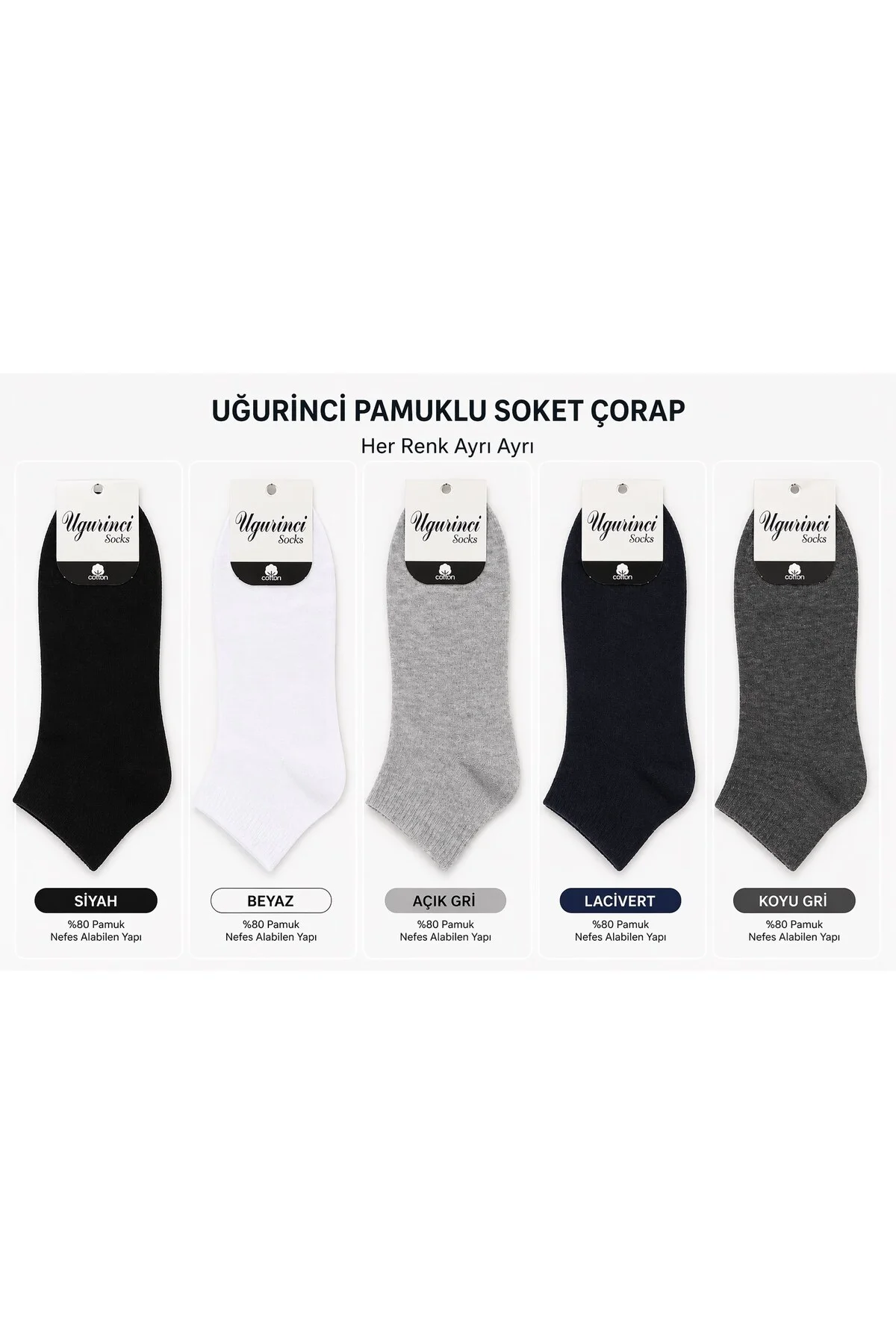 Cotton Dikişsiz Erkek Çorap – Pamuklu, Terletmez, Günlük Konfor Soket Çorap 6 lı Paket - Uğur İnci Görsel 6