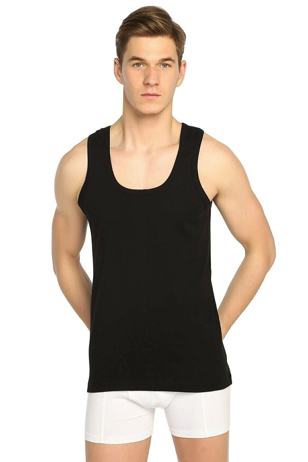 Erkek / Spor Atlet / 6'lı Paket Atlet / %100 Pamuklu / [renk : Siyah