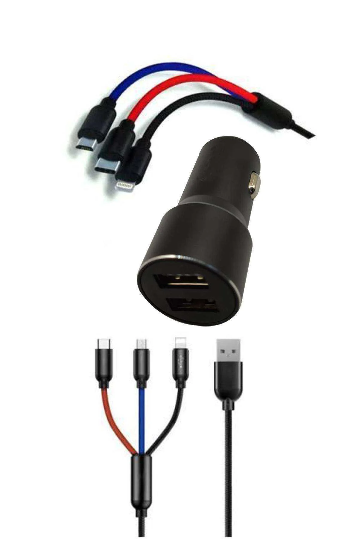 Çoklu Hızlı Şarj Kablosu ve Seyahat Araç Şarj Soketi Type-C Mikro İphone Uyumlu 1.2 Metre 3A - Just Cheap Store Görsel 3