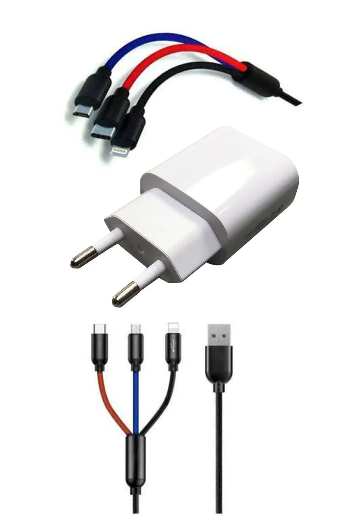 Çoklu Hızlı Şarj Kablosu ve Hızlı Şarj Soketi Type-C Mikro İphone Uyumlu 1.2 Metre 3A - Just Cheap Store Görsel 5