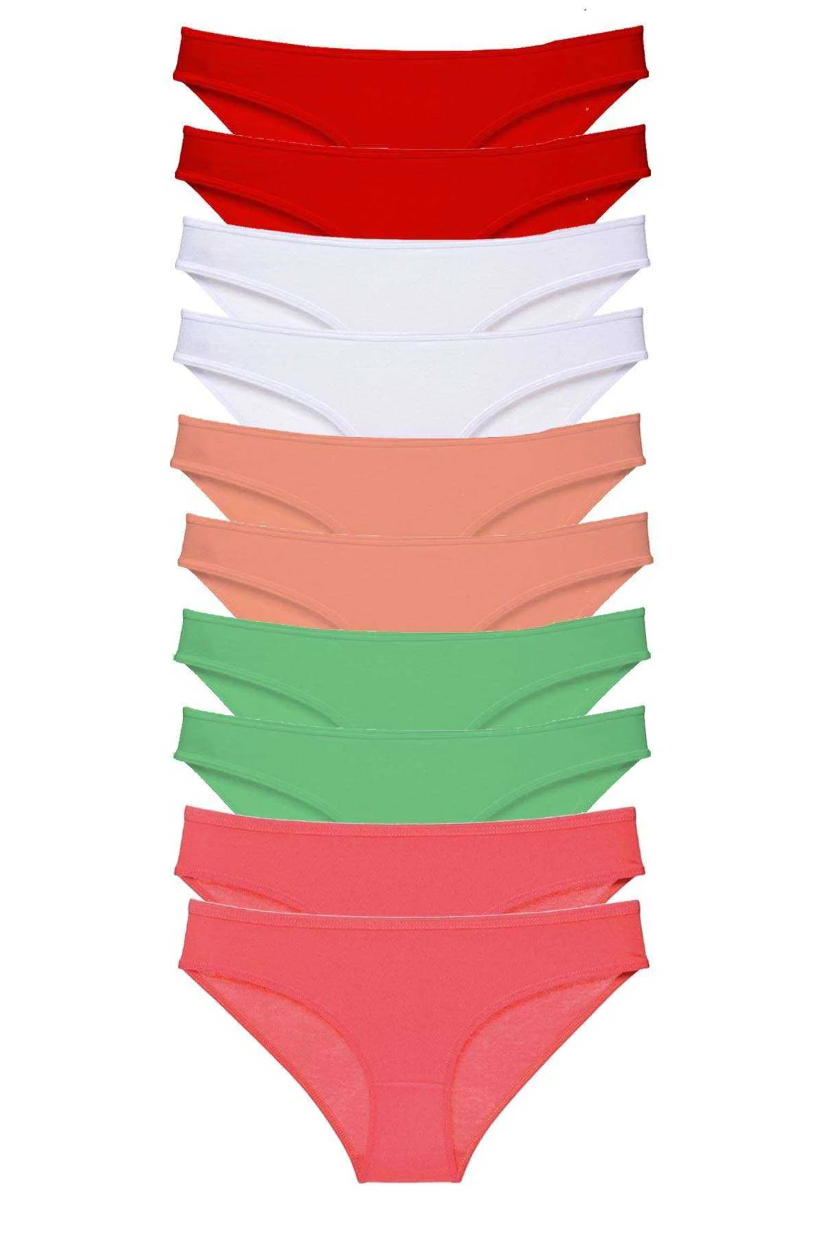 10 adet Süper Eko Set Likralı Kadın Slip Külot Kırmızı Beyaz Pudra Yeşil Fuşya