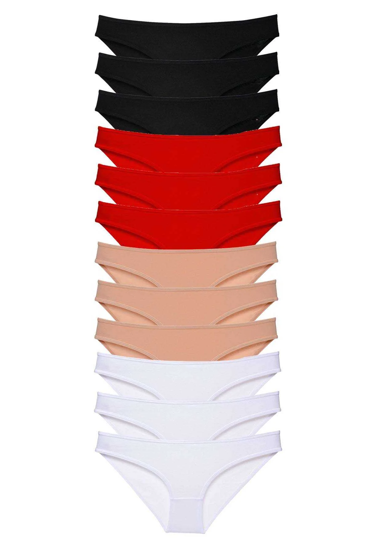 12 adet Süper Eko Set Likralı Kadın Slip Külot Siyah Kırmızı Ten Beyaz - Just Cheap Store Görsel 2