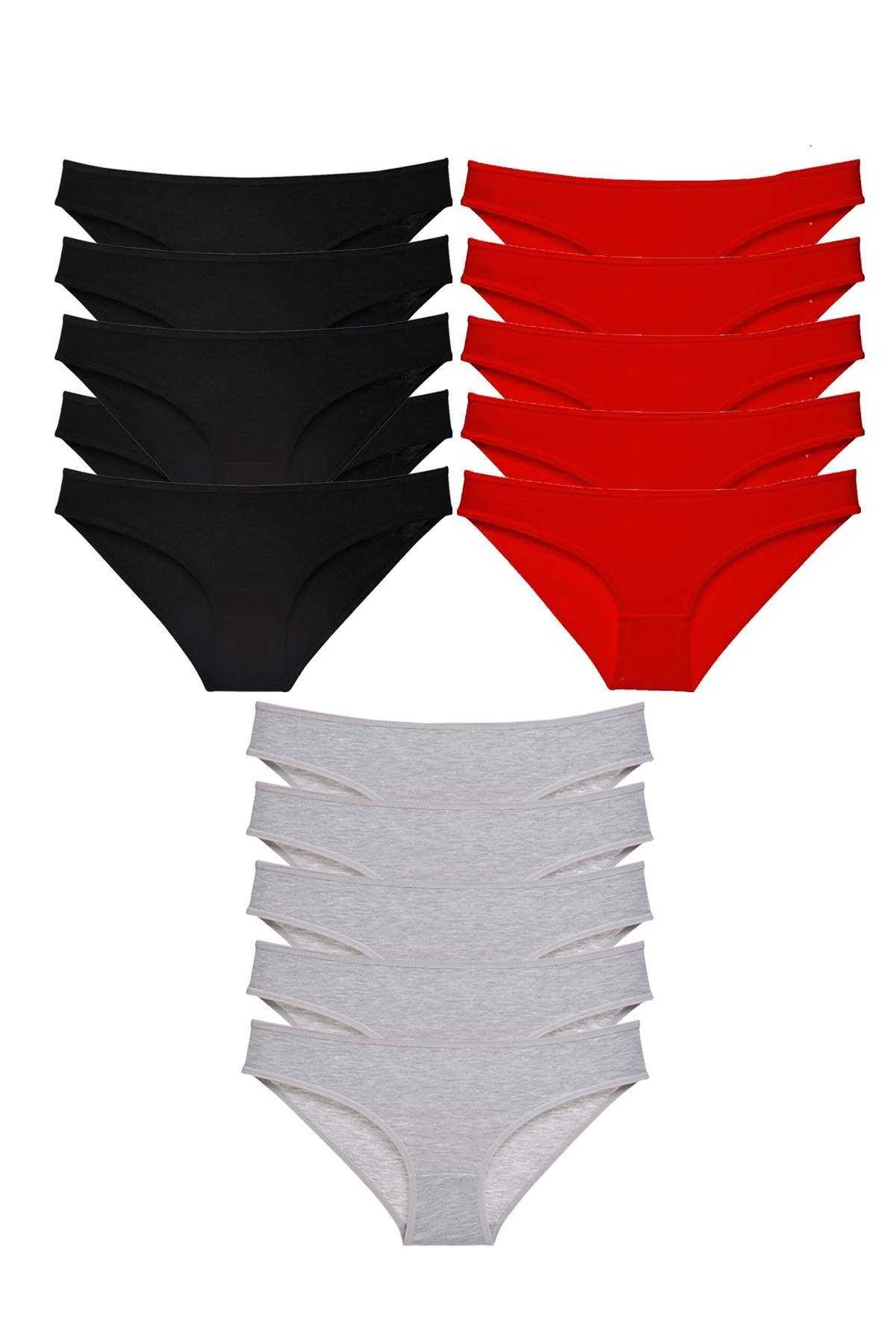 15 adet Süper Eko Set Likralı Kadın Slip Külot Siyah Kırmızı Gri - Just Cheap Store Görsel 2
