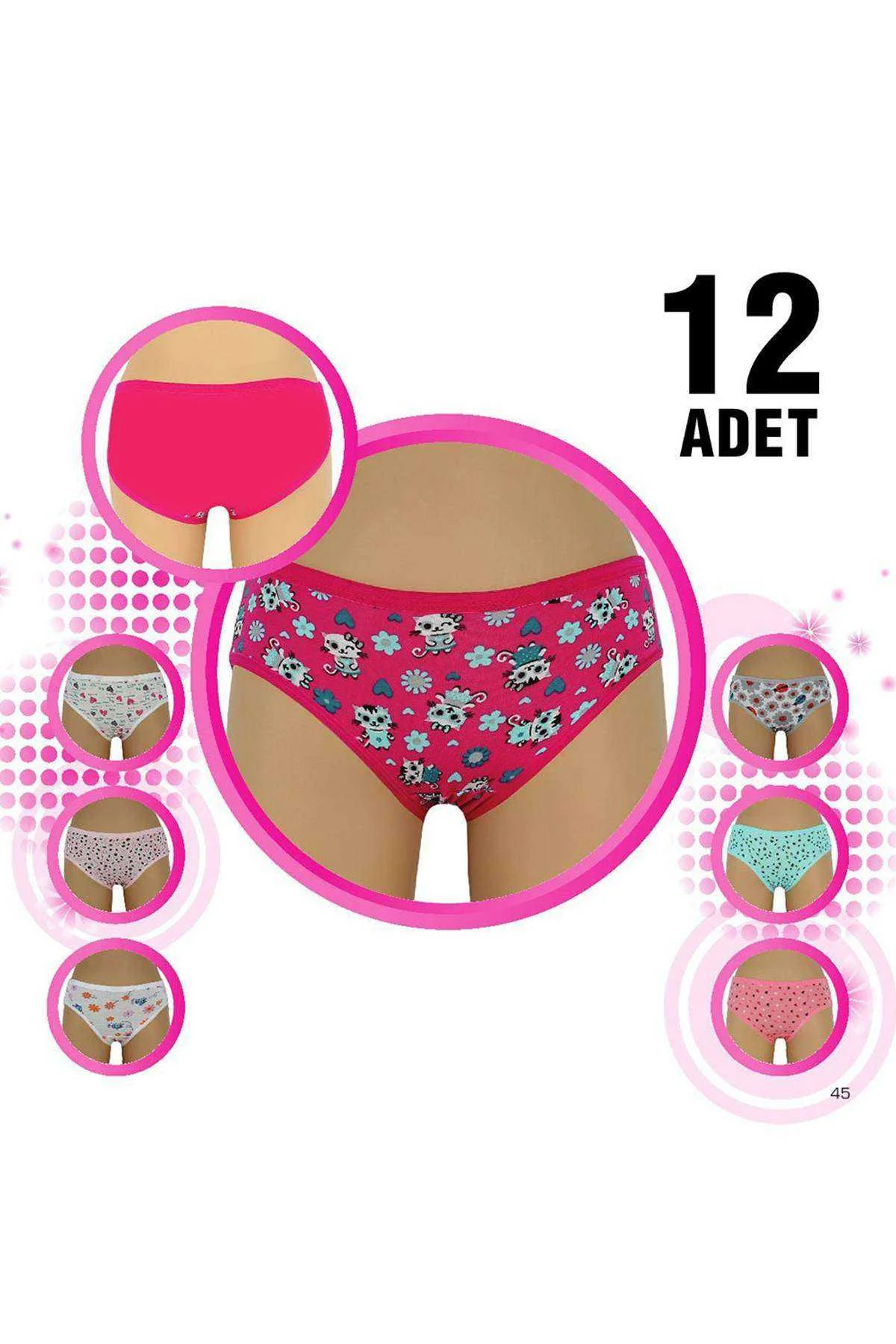 12 Adet Kız Çocuk Desenli Slip Külot - Just Cheap Store Görsel 3