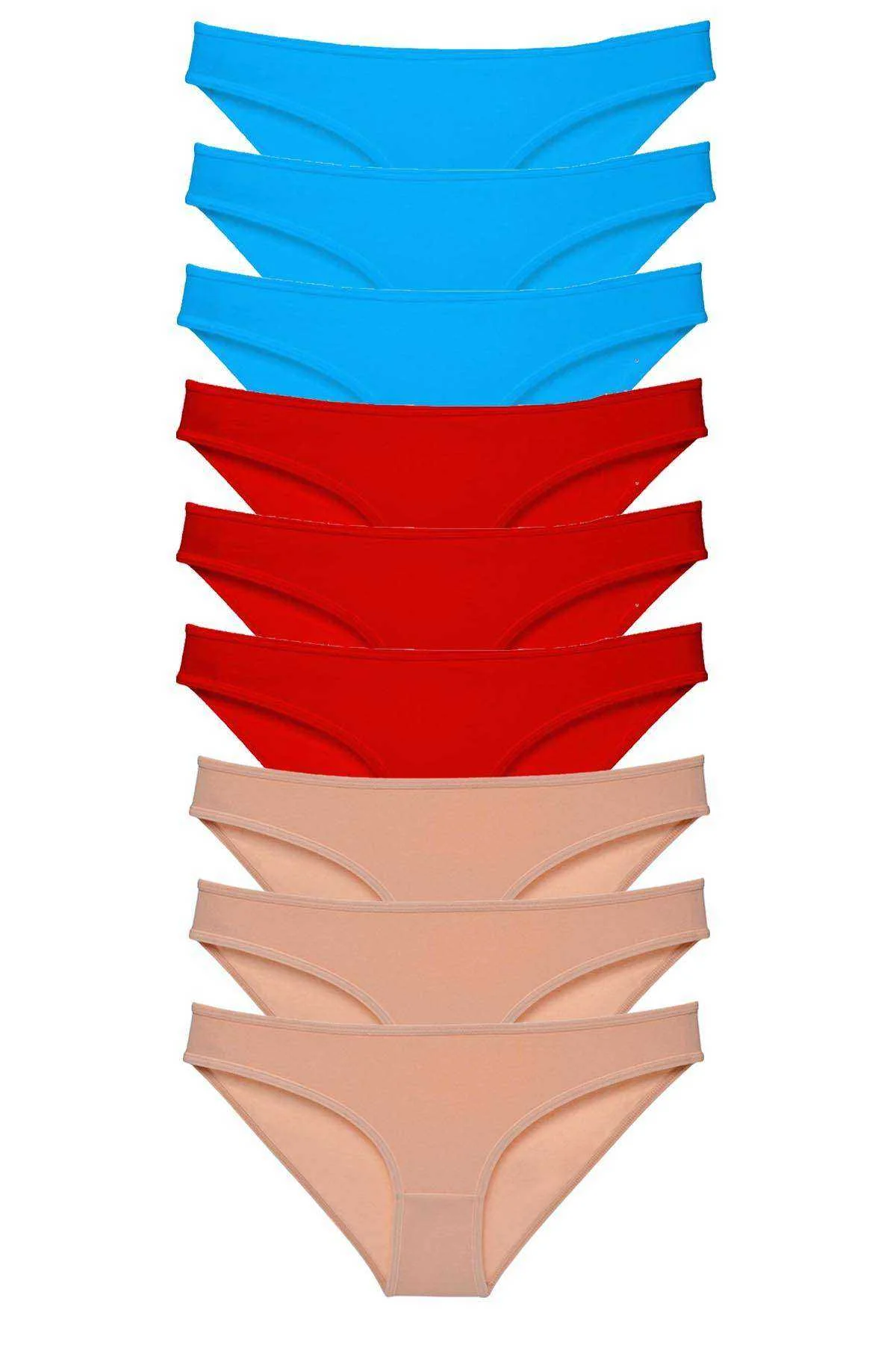 9 adet Süper Eko Set Likralı Kadın Slip Külot Kırmızı Ten Mavi - Just Cheap Store Görsel 2