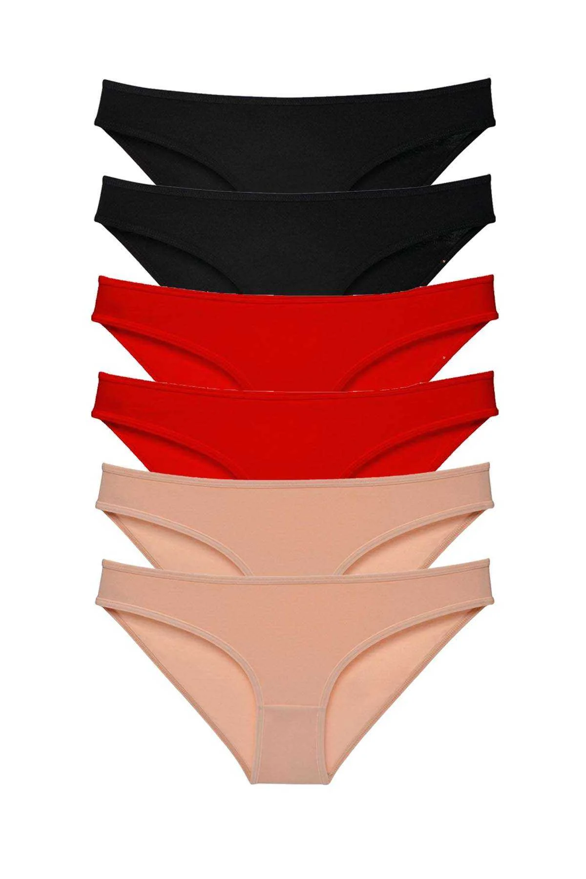 6 adet Süper Eko Set Likralı Kadın Slip Külot Siyah Kırmızı Ten - Just Cheap Store Görsel 2