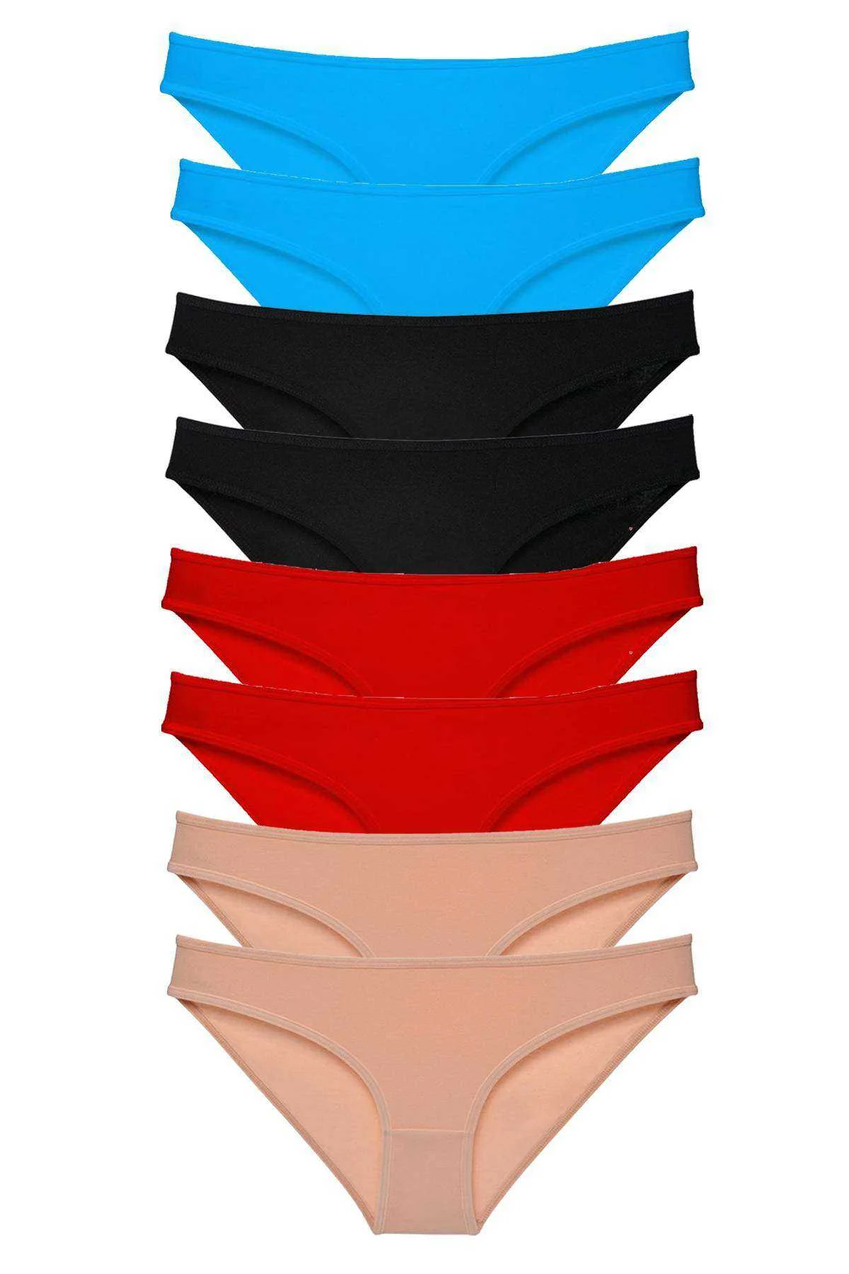 8 adet Süper Eko Set Likralı Kadın Slip Külot Siyah Kırmızı Ten Mavi - Just Cheap Store Görsel 2
